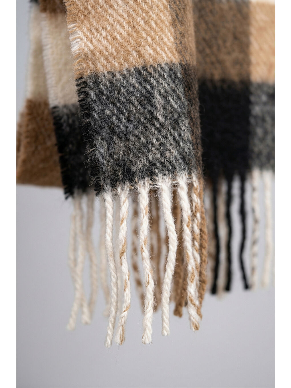 Püsküllü Buklet Atkı Şal 45X190 cm 1304 Kahverengi-1