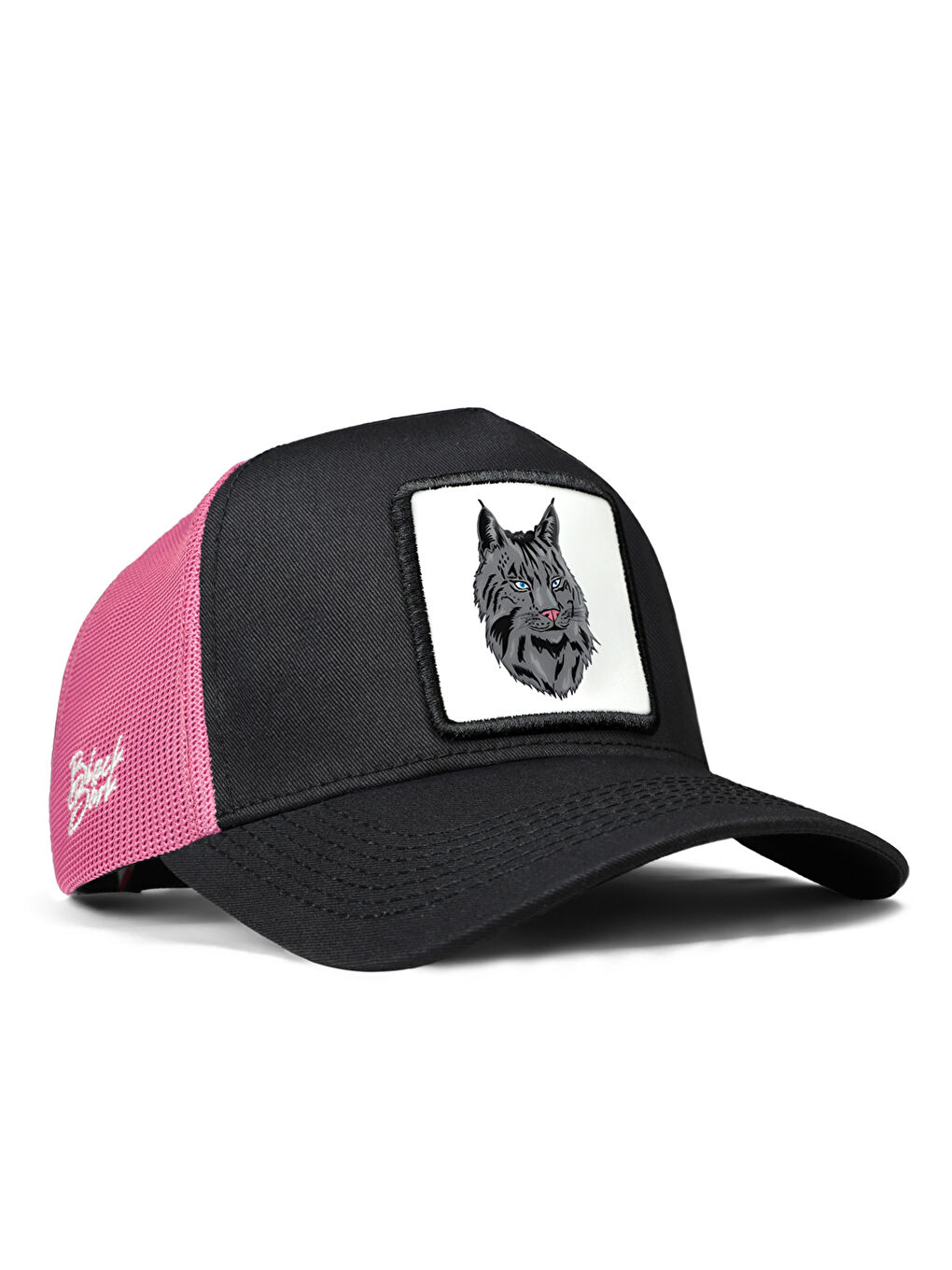 BlackBörk V1 Trucker Kedi - 1BS Kod Logolu Unisex Siyah-Pembe Şapka (Cap)