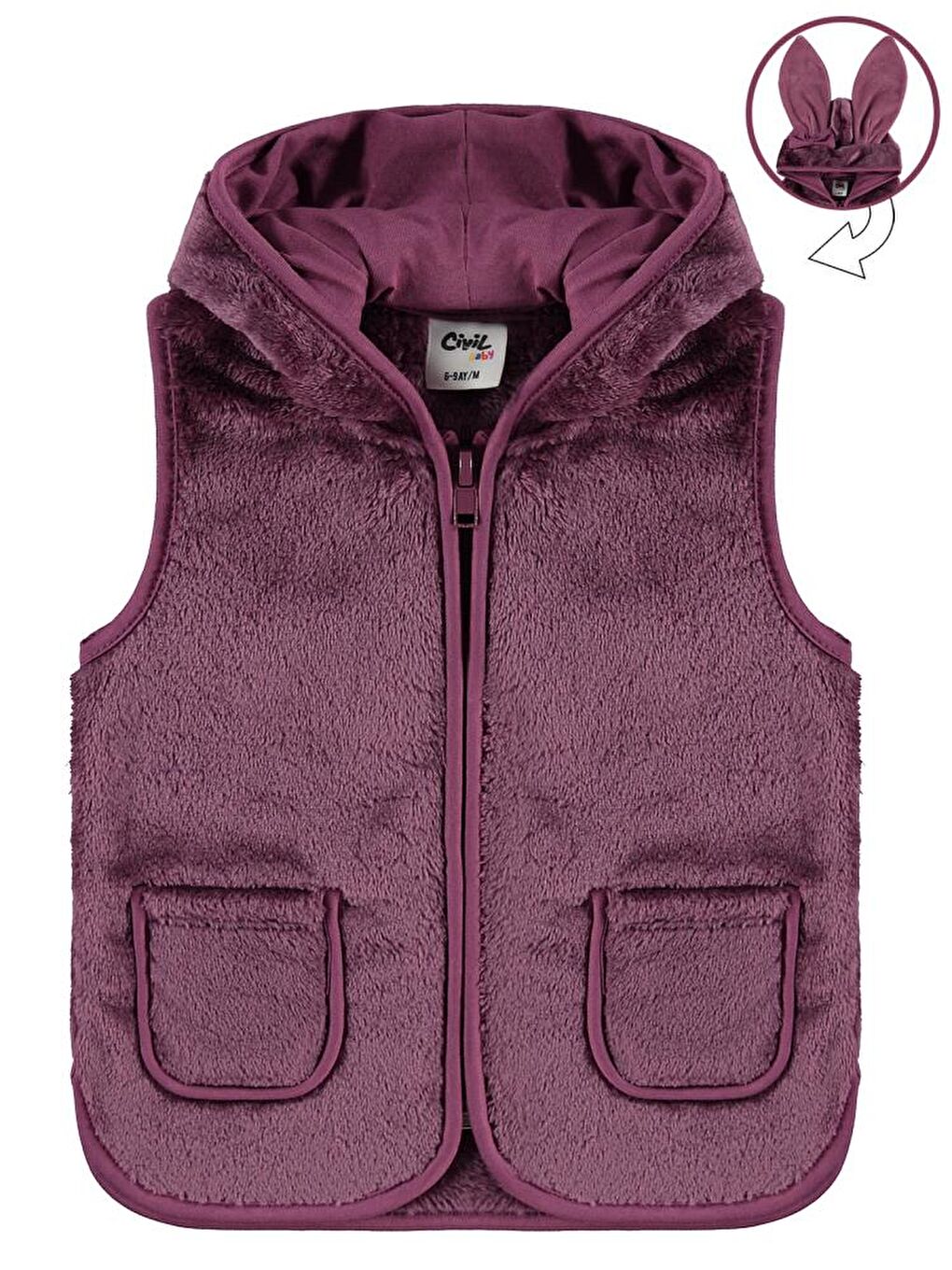 Pembe Baby Tavşan Kulak Kapüşonlu 6-18 Ay Yelek-2