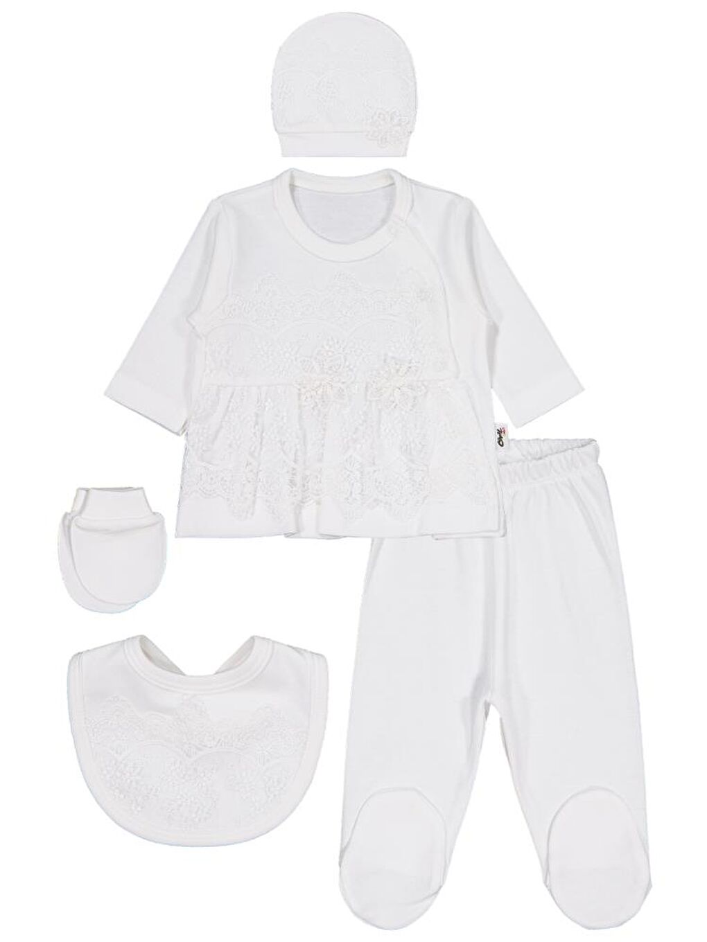 Baby Fırfır Tüllü Zıbın Takımları - Ekru 0-1 Ay