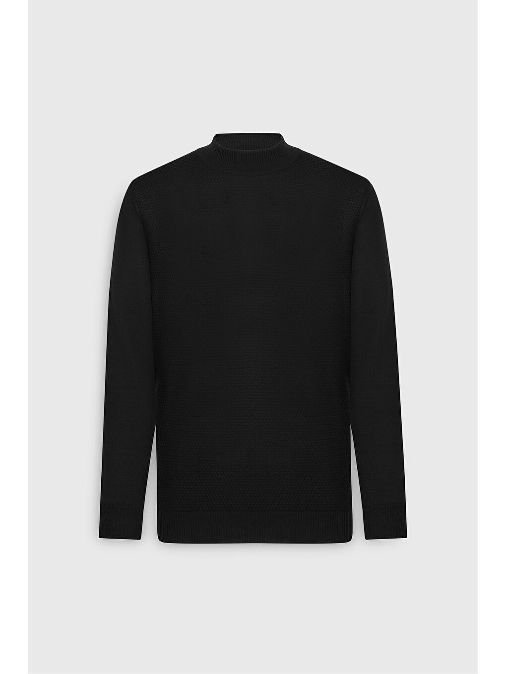 Erkek Siyah Yünlü Sıcak Tutan Standart Fit Normal Kesim Yarım Balıkçı Yaka Jakarlı Triko Kazak-6