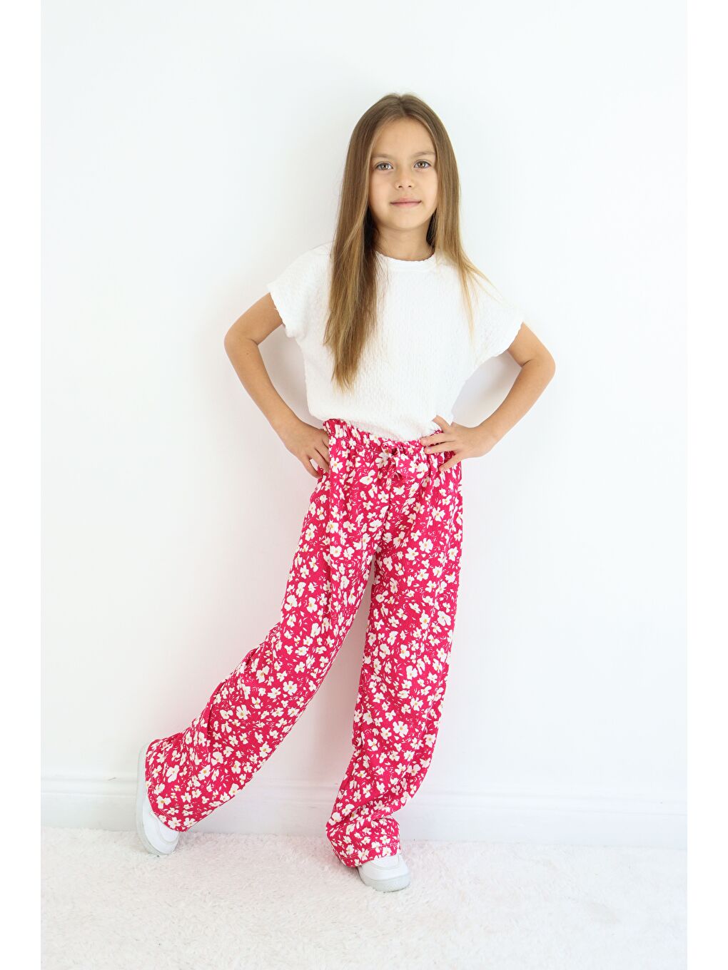 Gri Kız Çocuk Bürümcük Kumaş Bol Paça Rahat Model Tek Alt (3'lü Paket)-5