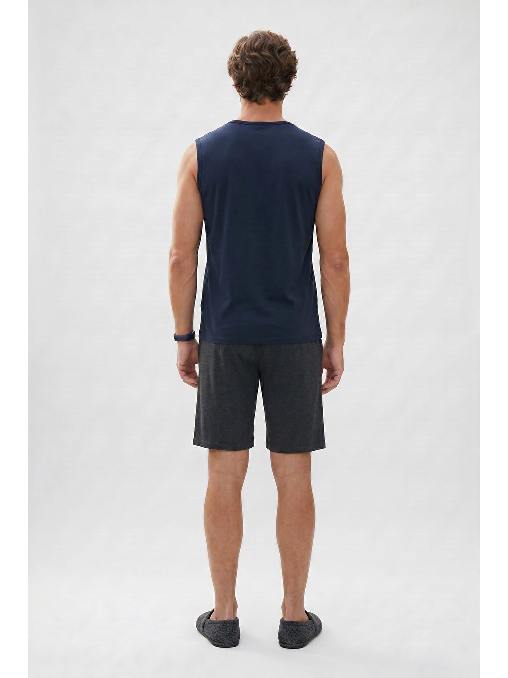 Erkek Standart Fit Normal Kesim Kısa Kollu Pamuklu Baskılı Lacivert Siyah Pijama Takımı-4
