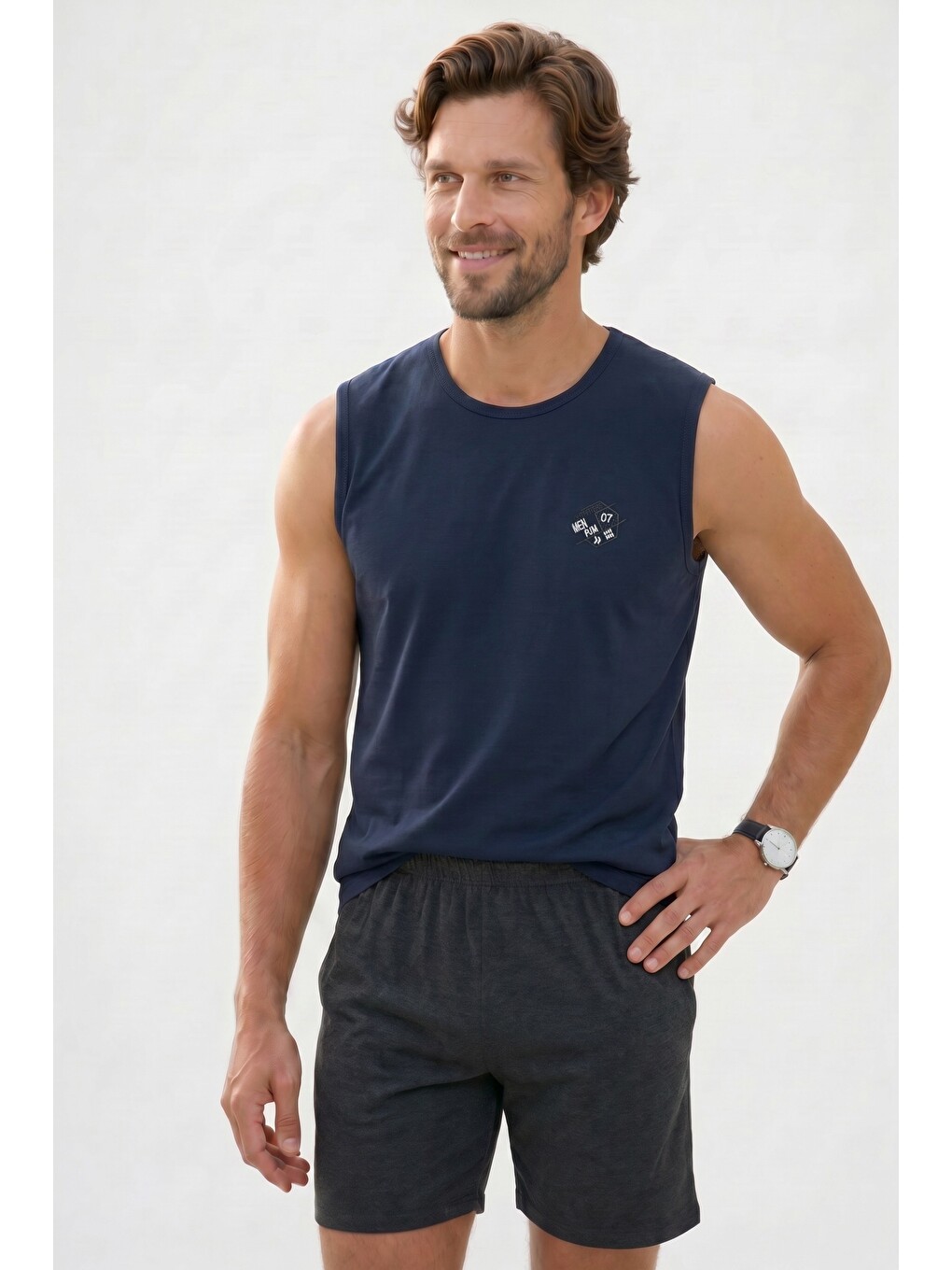 Erkek Standart Fit Normal Kesim Kısa Kollu Pamuklu Baskılı Lacivert Siyah Pijama Takımı-5
