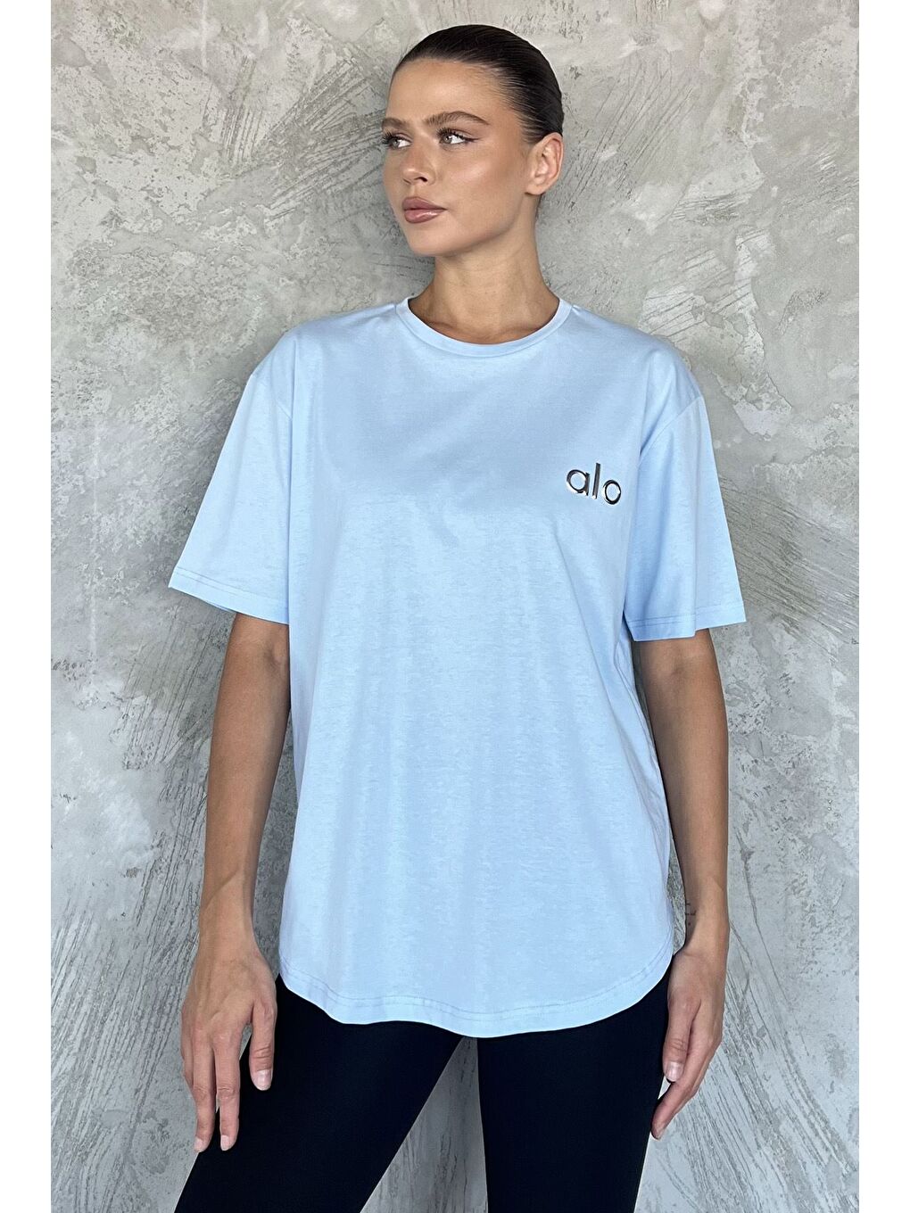 Mavi Baskılı Salaş Basic Tişört