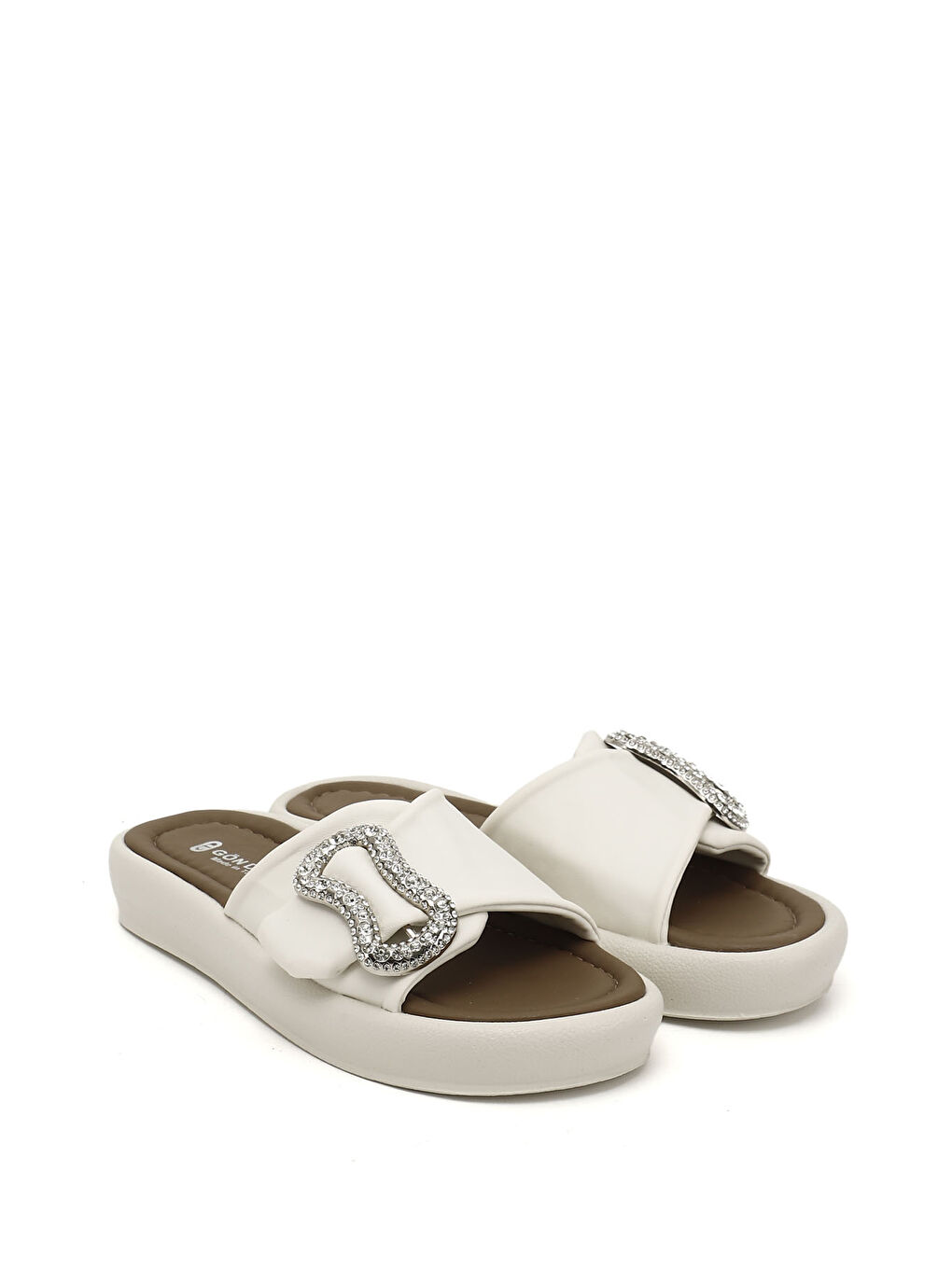 Bej Kadın BEJ-CAMEL Scuba Kumaş Taşlı Tokalı Comfort Terlik