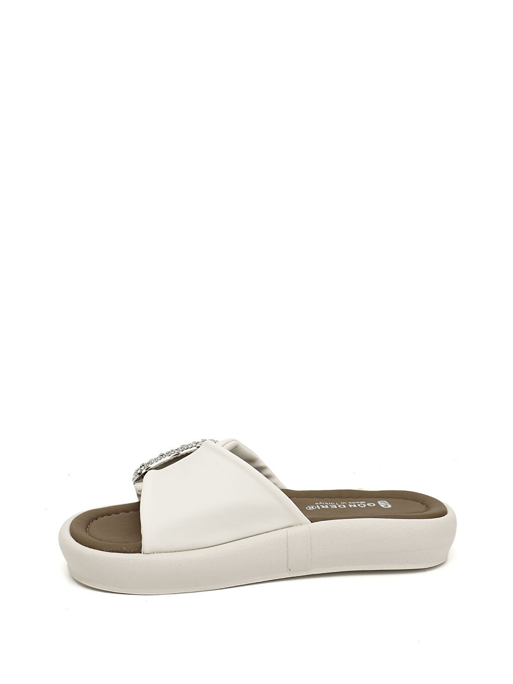 Bej Kadın BEJ-CAMEL Scuba Kumaş Taşlı Tokalı Comfort Terlik-1