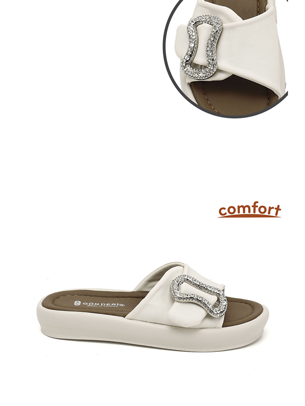 Bej Kadın BEJ-CAMEL Scuba Kumaş Taşlı Tokalı Comfort Terlik-2