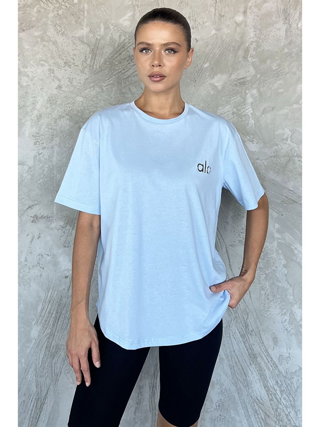 Mavi Baskılı Salaş Basic Tişört-1