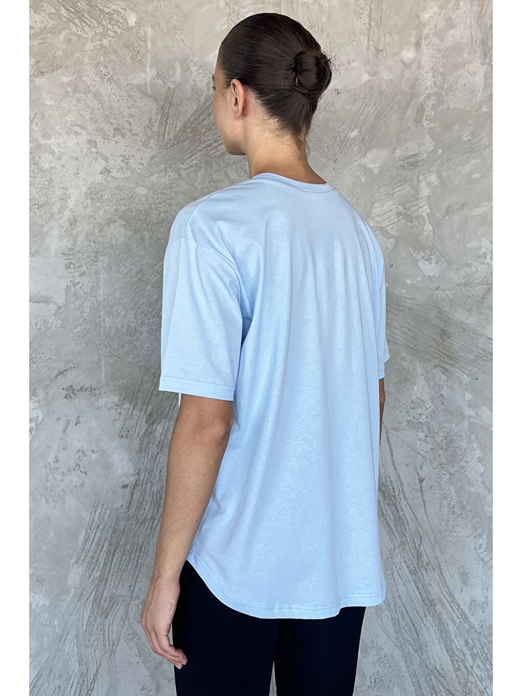 Mavi Baskılı Salaş Basic Tişört-2