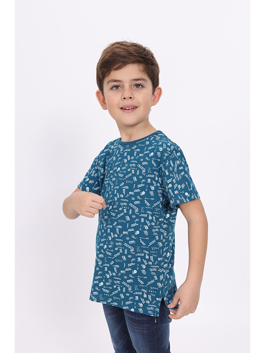 Petrol Erkek Çocuk Komple Baskılı Tişört-1