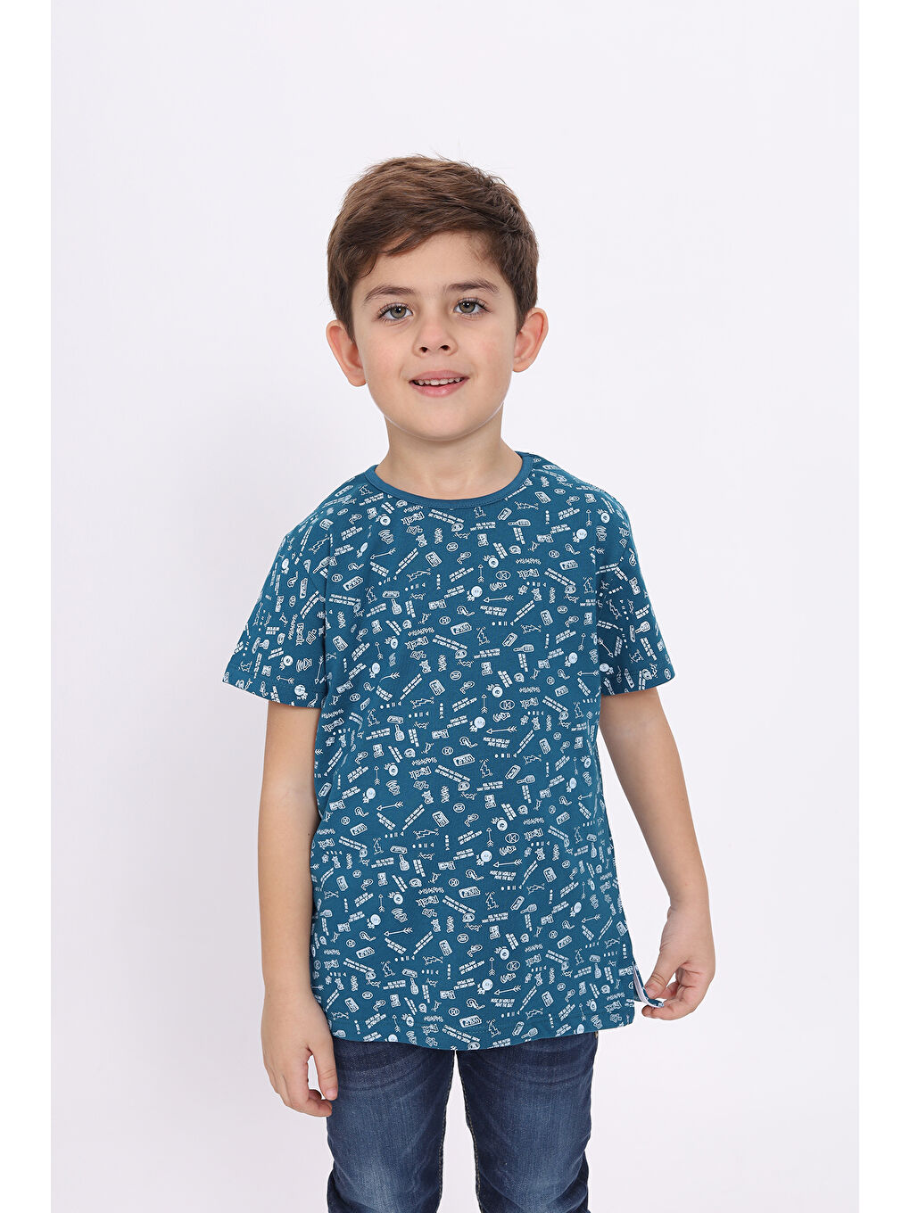 Petrol Erkek Çocuk Komple Baskılı Tişört-2