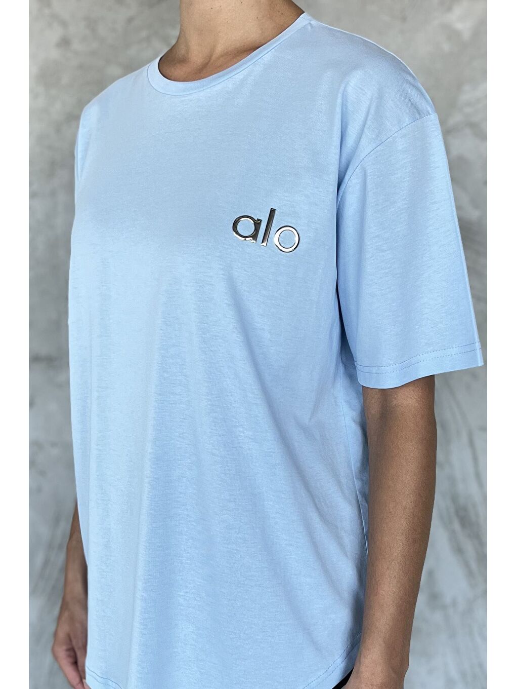 Mavi Baskılı Salaş Basic Tişört-3