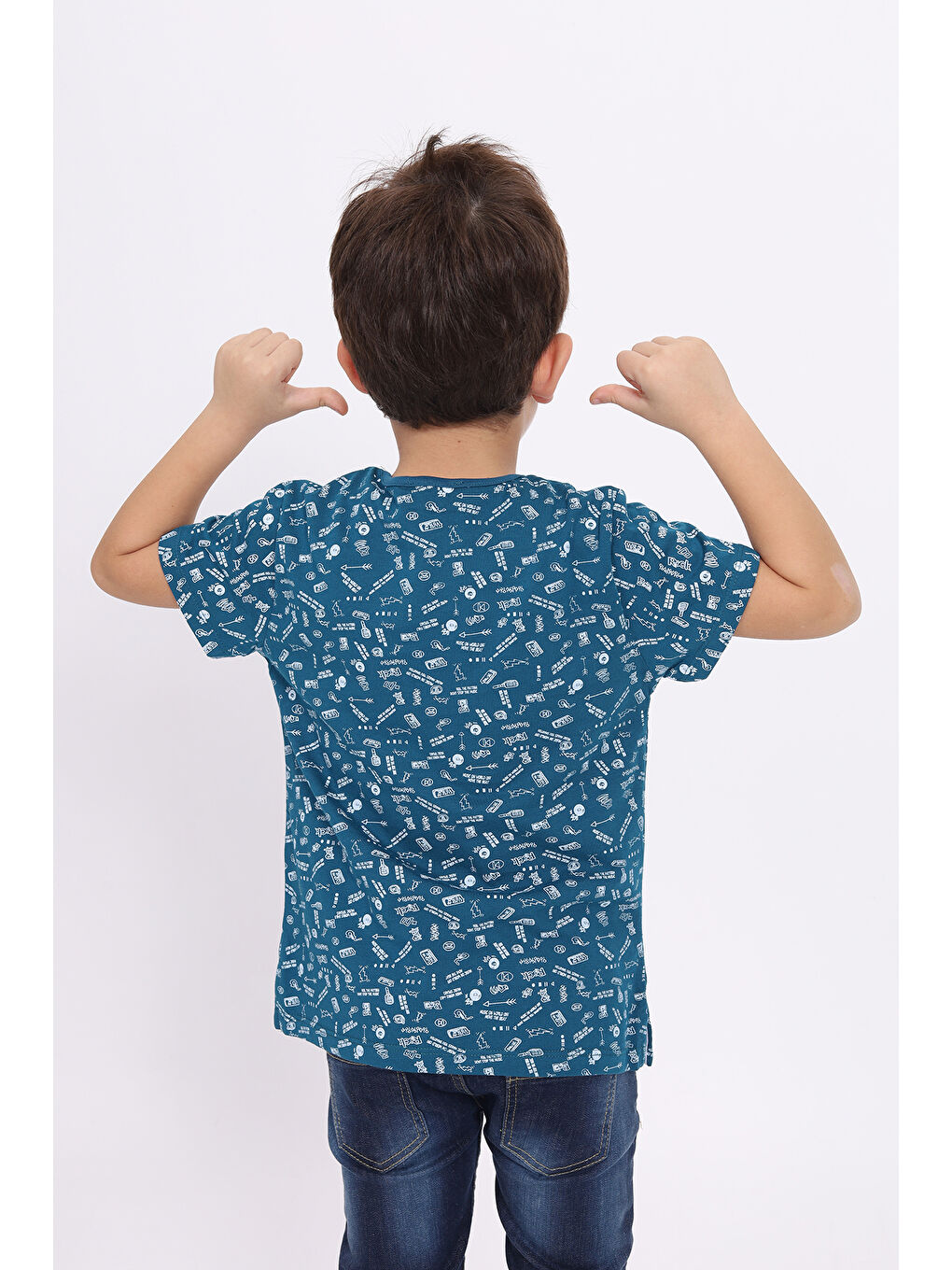 Petrol Erkek Çocuk Komple Baskılı Tişört-3