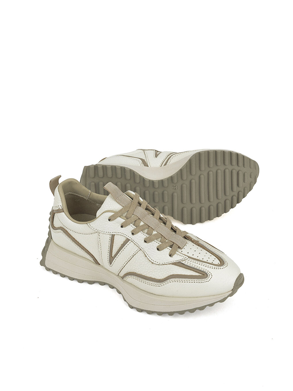 Ekru Kadın Hakiki Deri Sneaker 1431000Z4660 Krem-2