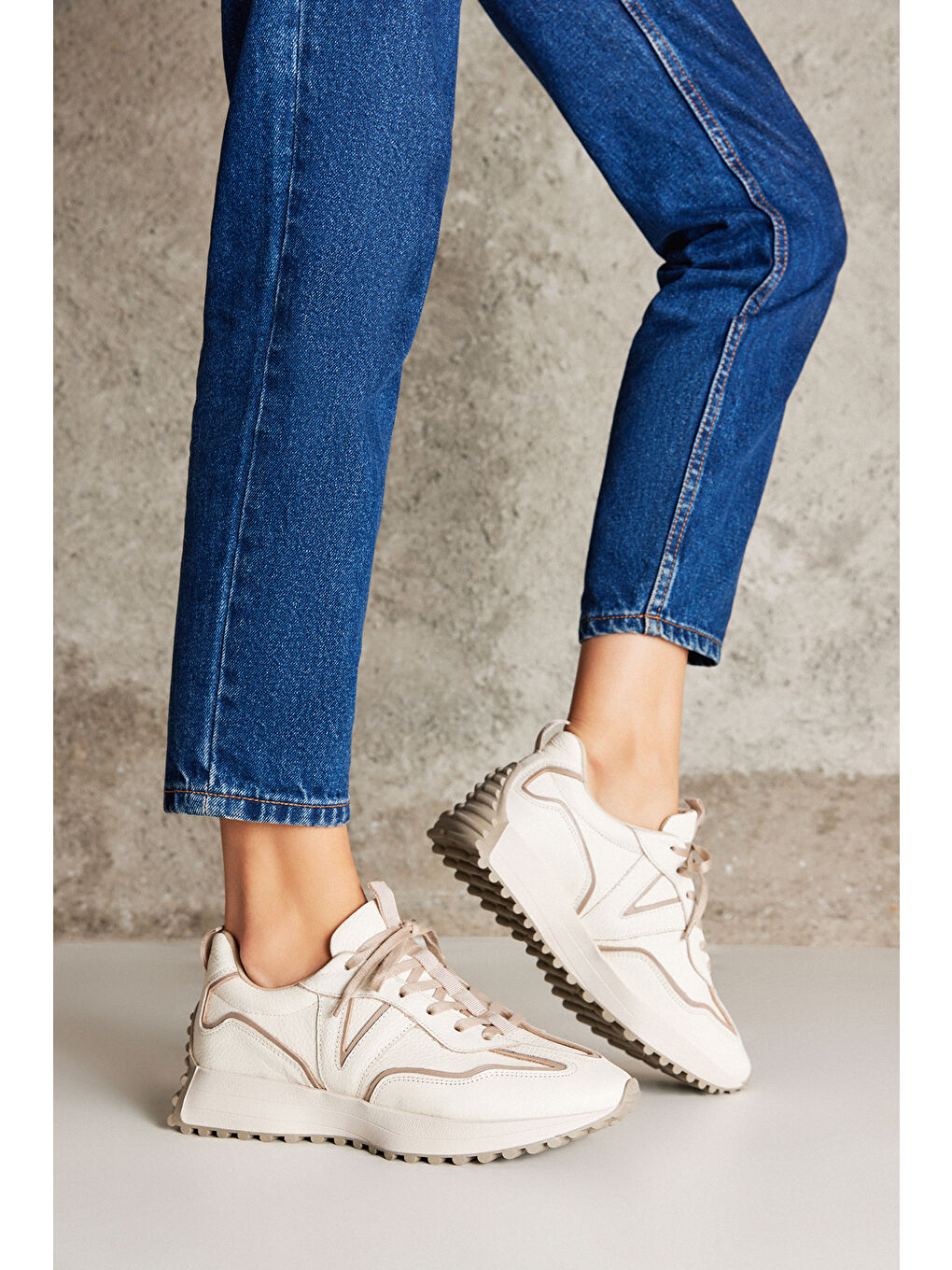 Ekru Kadın Hakiki Deri Sneaker 1431000Z4660 Krem-6