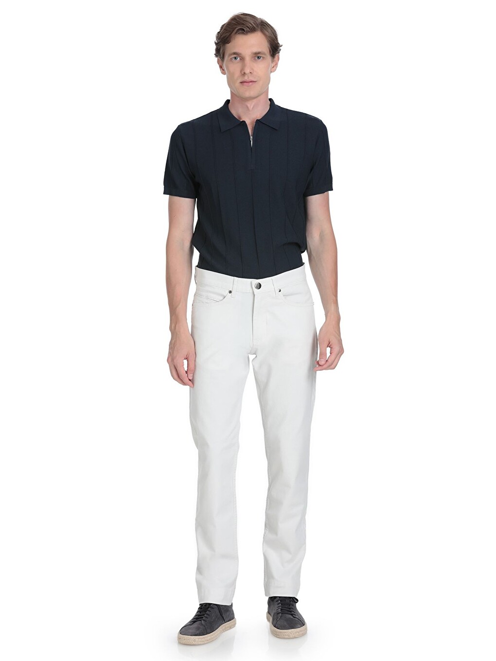 Bej Taş Regular Fit Pamuklu 5 Cep Kanvas Pantolon-1