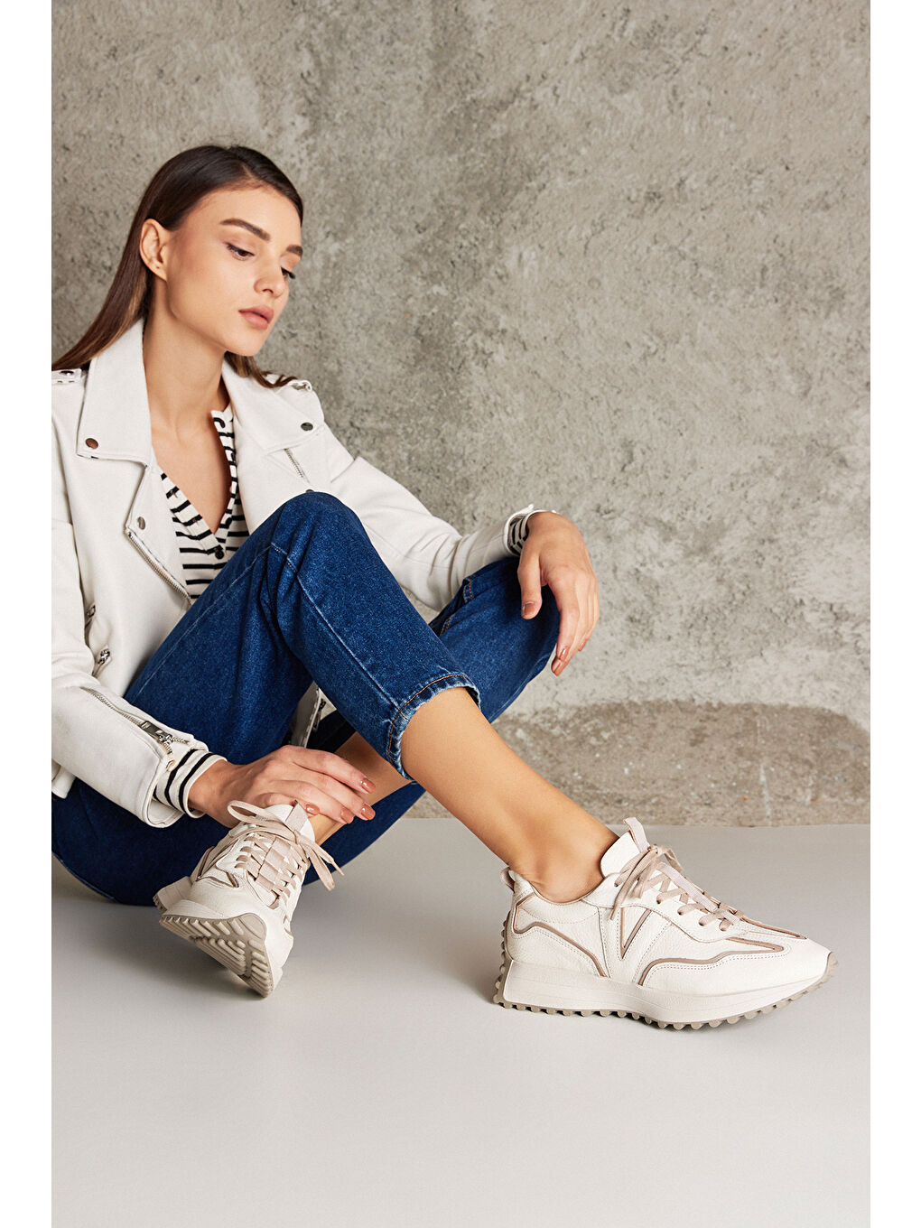 Ekru Kadın Hakiki Deri Sneaker 1431000Z4660 Krem-7