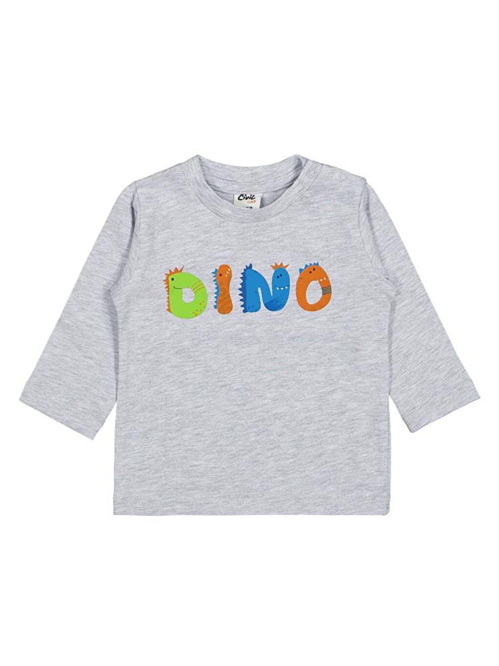 Beyaz Baby Dıno Baskılı 3'lü Set 6-18 Ay Sweatshirt-2