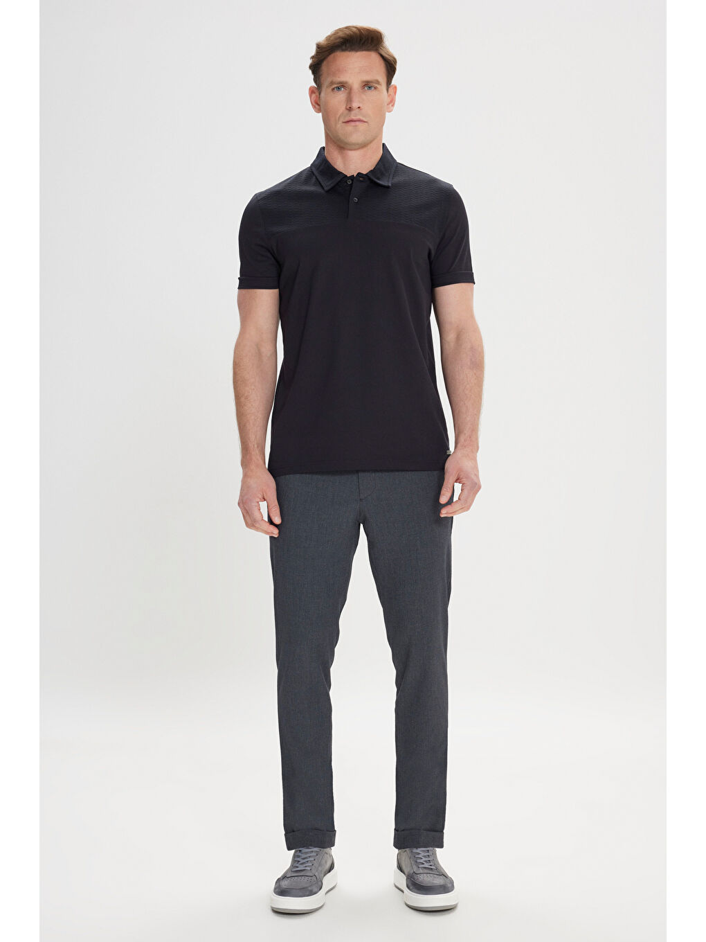 Erkek Siyah Slim Fit Dar Kesim %100 Pamuk Polo Yaka Tişört-1