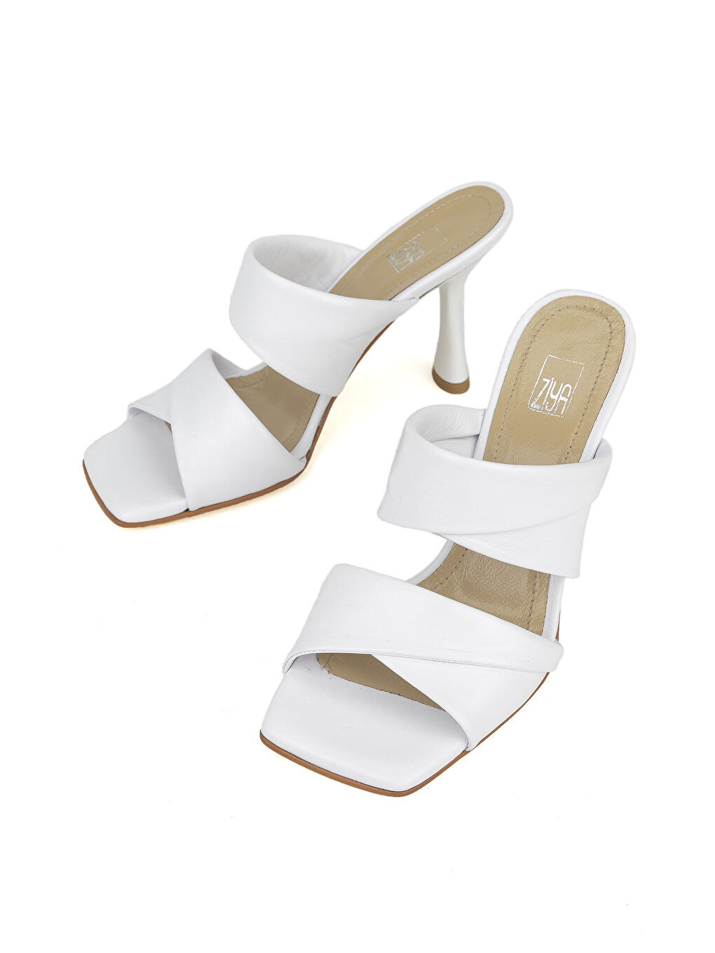 Kadın Hakiki Deri Topuklu Terlik 1411003Z2433 Beyaz