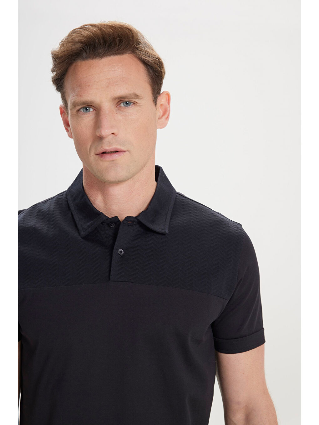 Erkek Siyah Slim Fit Dar Kesim %100 Pamuk Polo Yaka Tişört-2