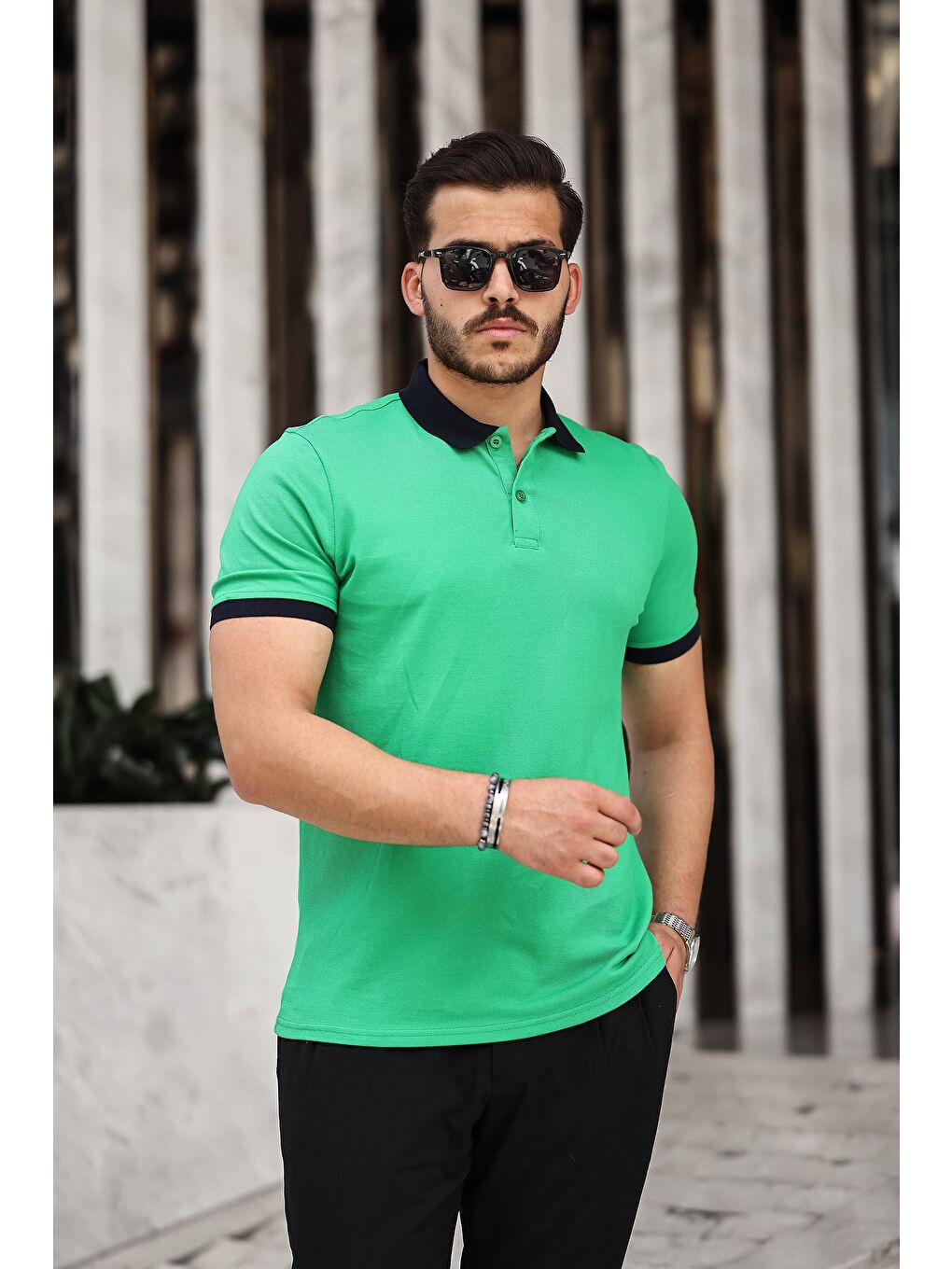 Miron Yeşil Basic Pike Kumaş Polo Yaka Kısa Kollu Tişört- 2433