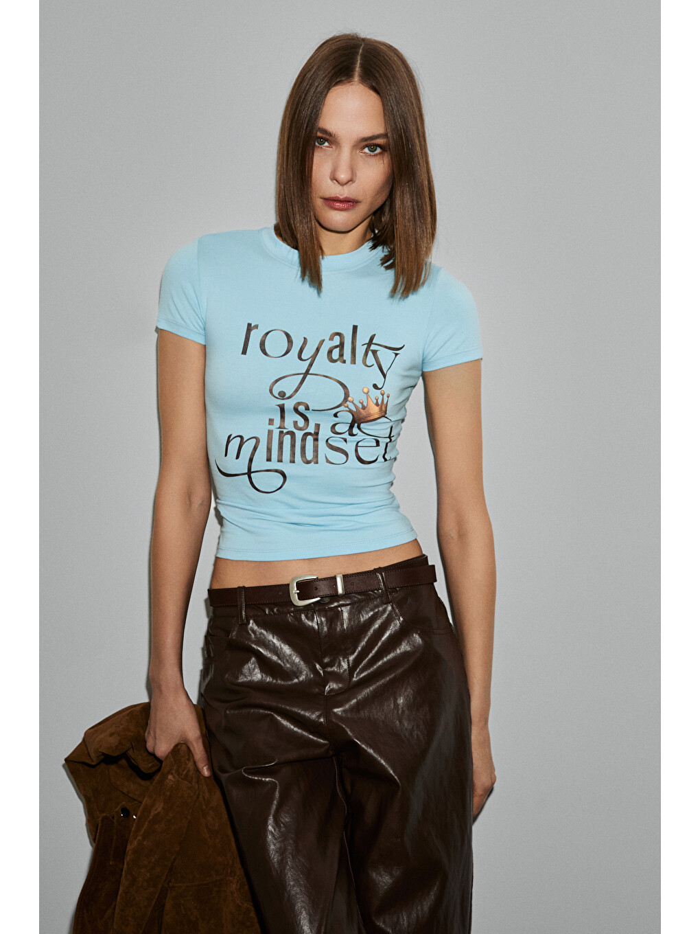 Mavi LUMIVYA Kadın Organik Pamuklu Bisiklet Yaka Kısa Kollu Baskılı Slim Fit MAVİ T-Shirt-3