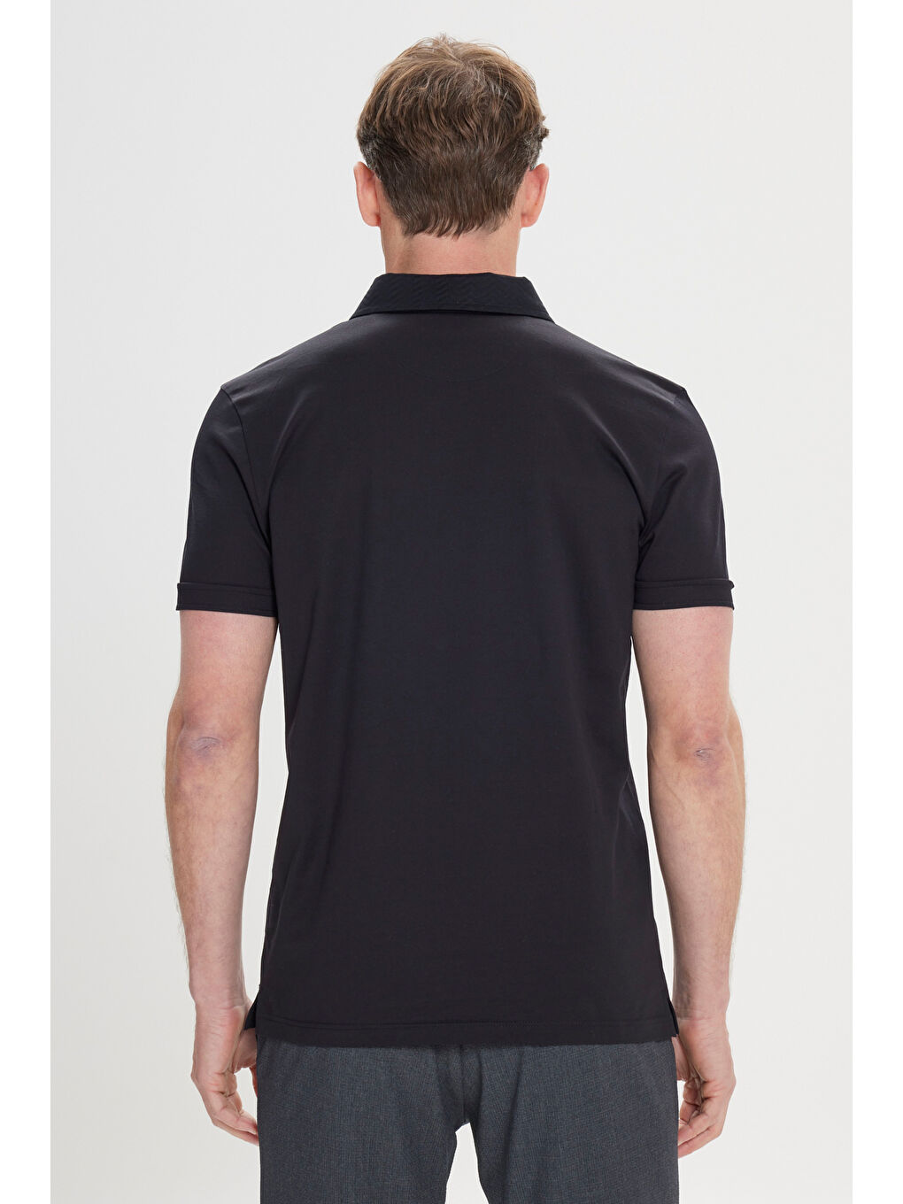 Erkek Siyah Slim Fit Dar Kesim %100 Pamuk Polo Yaka Tişört-3