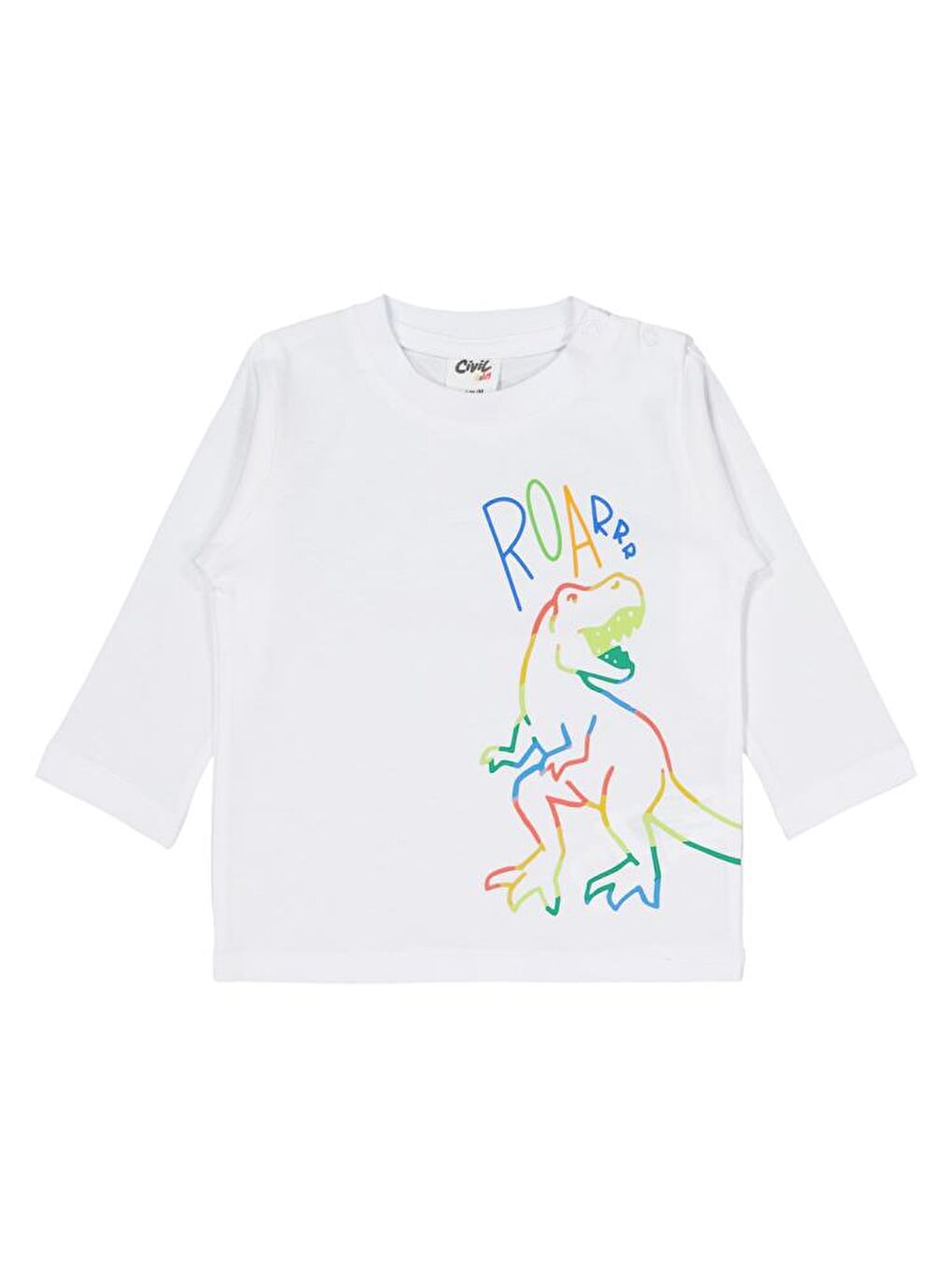 Beyaz Baby Dıno Baskılı 3'lü Set 6-18 Ay Sweatshirt-5