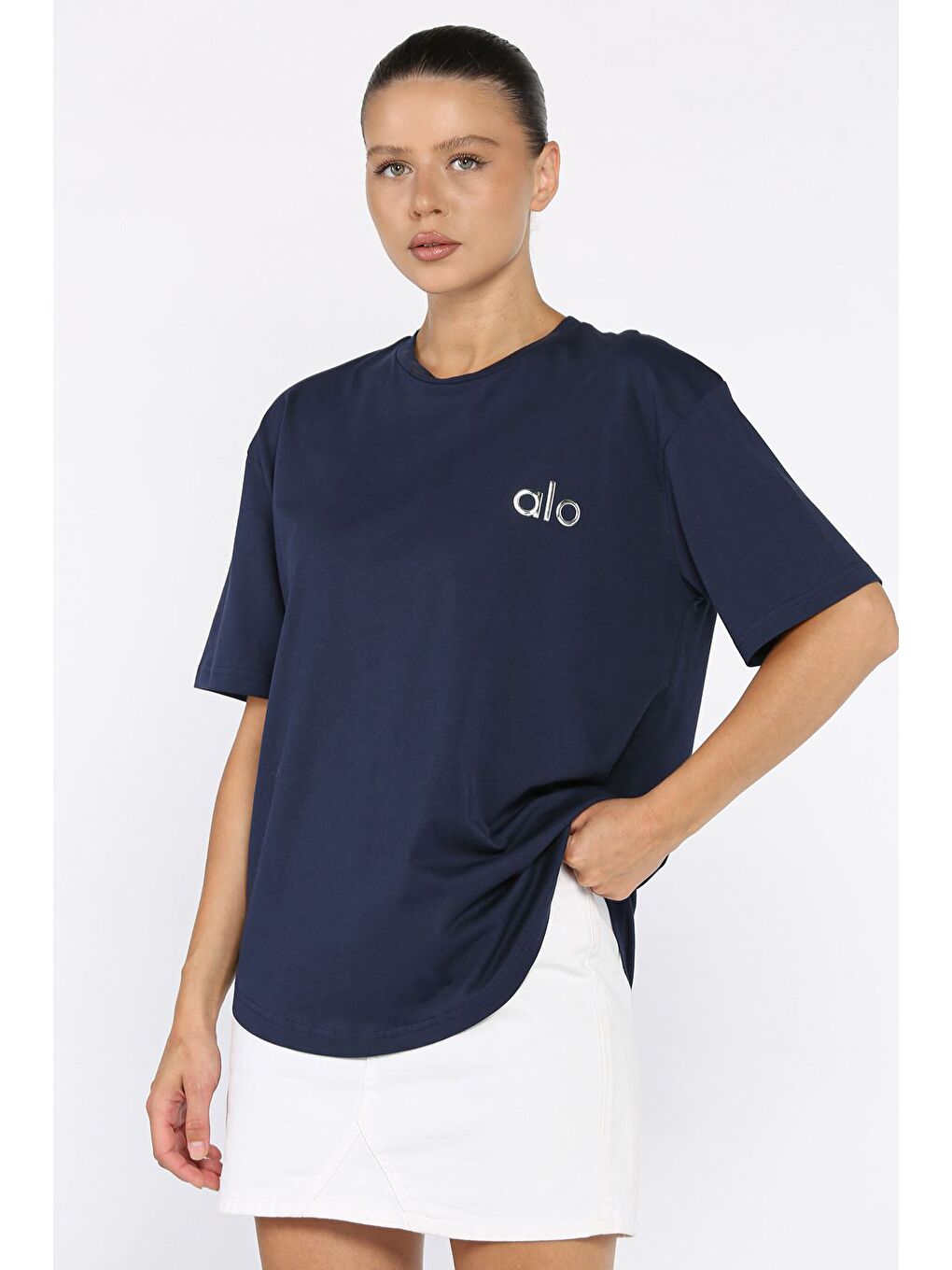 Lacivert Baskılı Salaş Basic Tişört