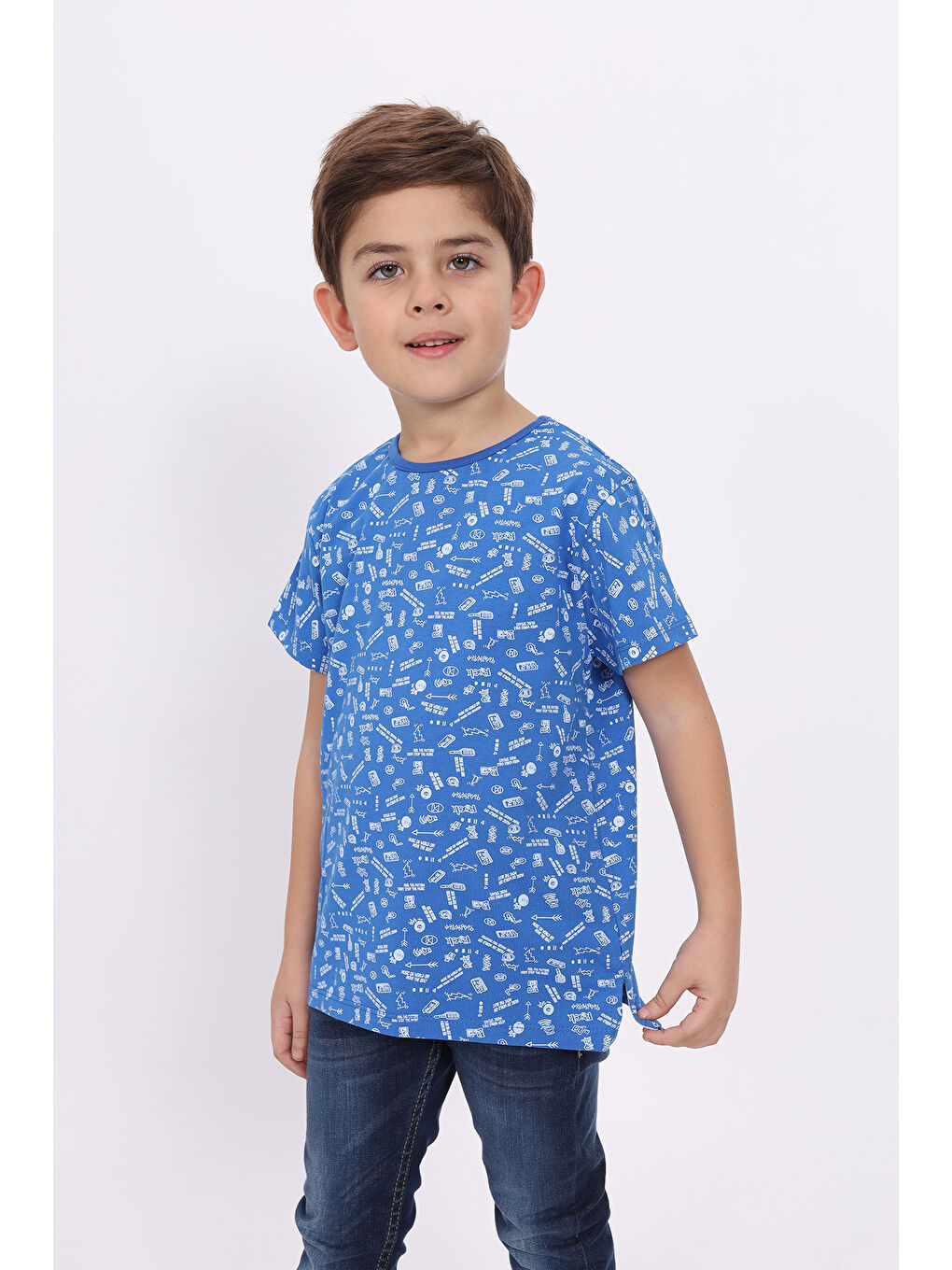 Mavi Erkek Çocuk Komple Baskılı Tişört-1