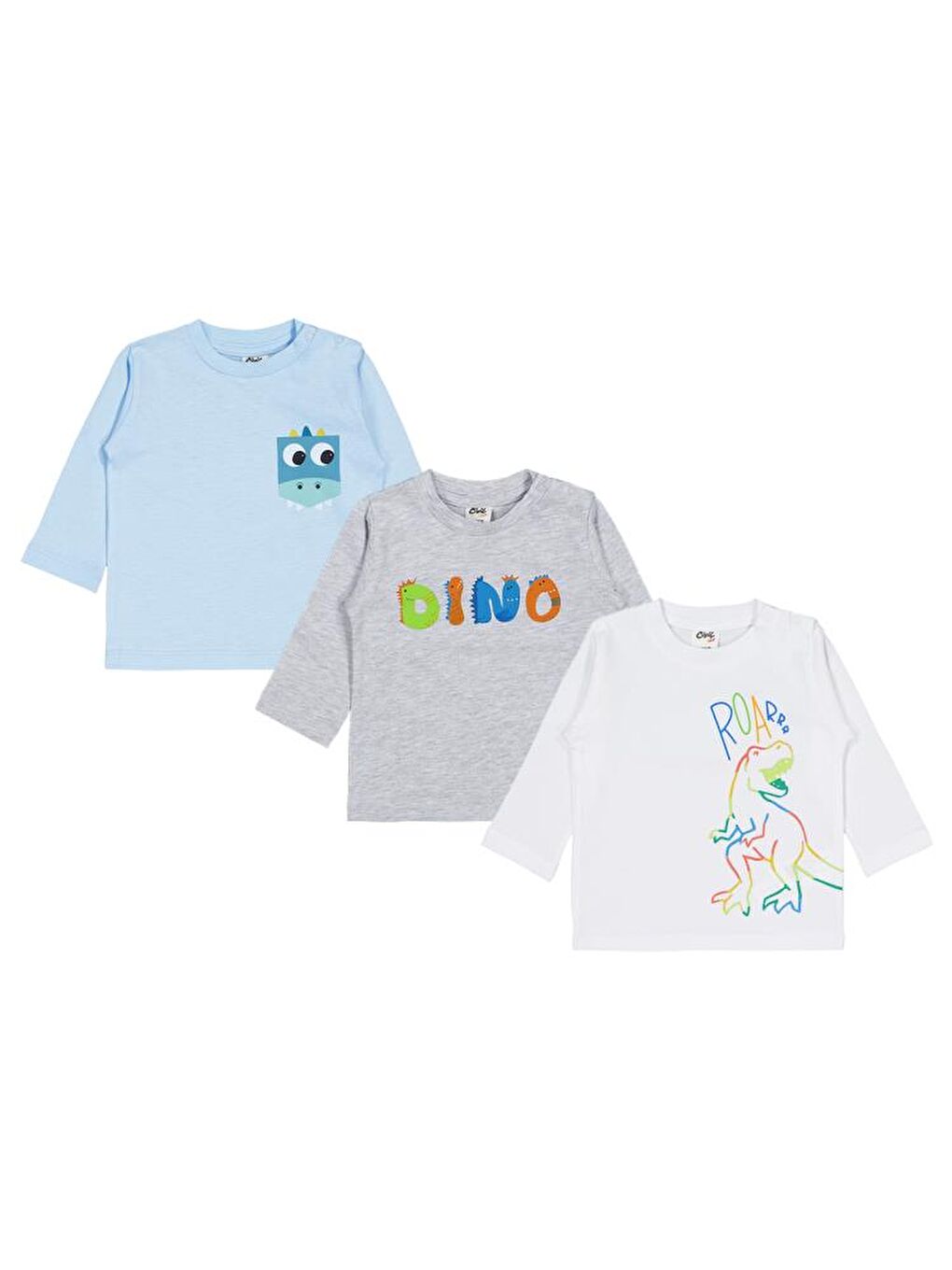 Beyaz Baby Dıno Baskılı 3'lü Set 6-18 Ay Sweatshirt