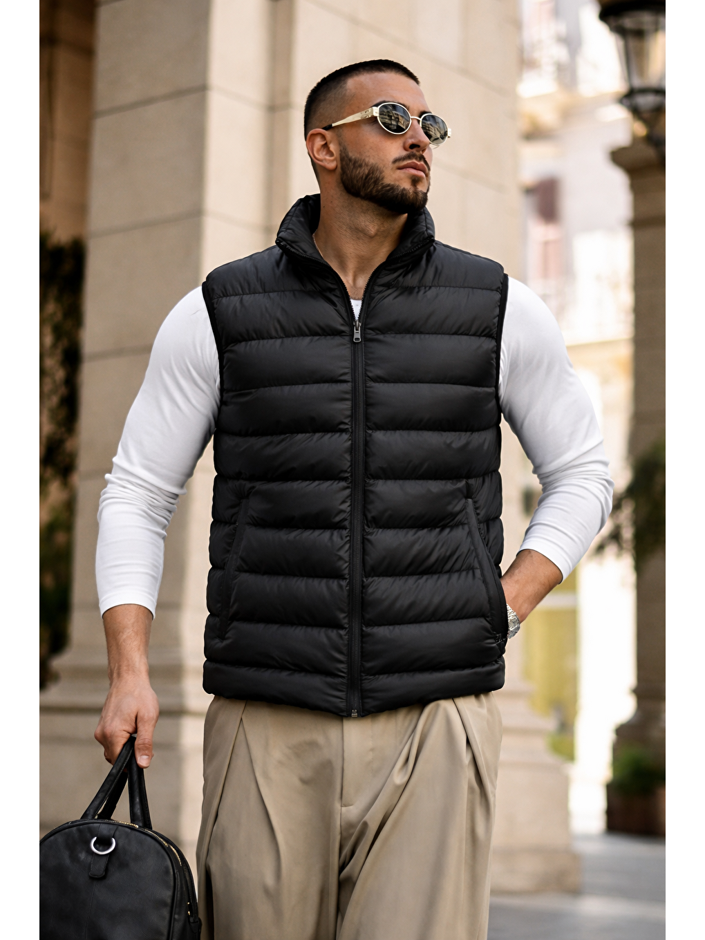 Erkek Kışlık Astarlı Basic Siyah Şişme Yelek