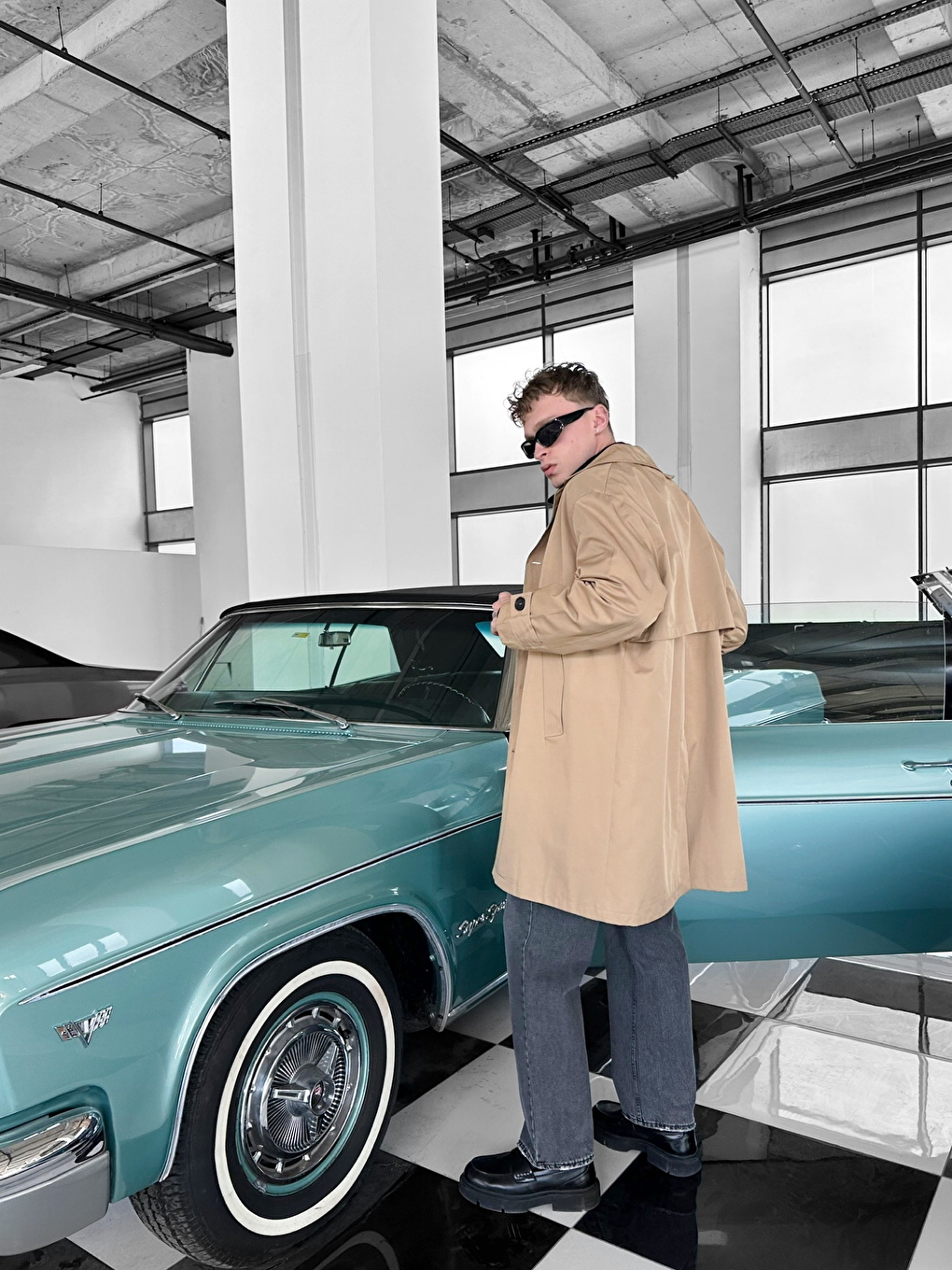 Erkek Oversize Uzun Su ve Rüzgar Geçirmez Pardesü Trençkot Bej-2