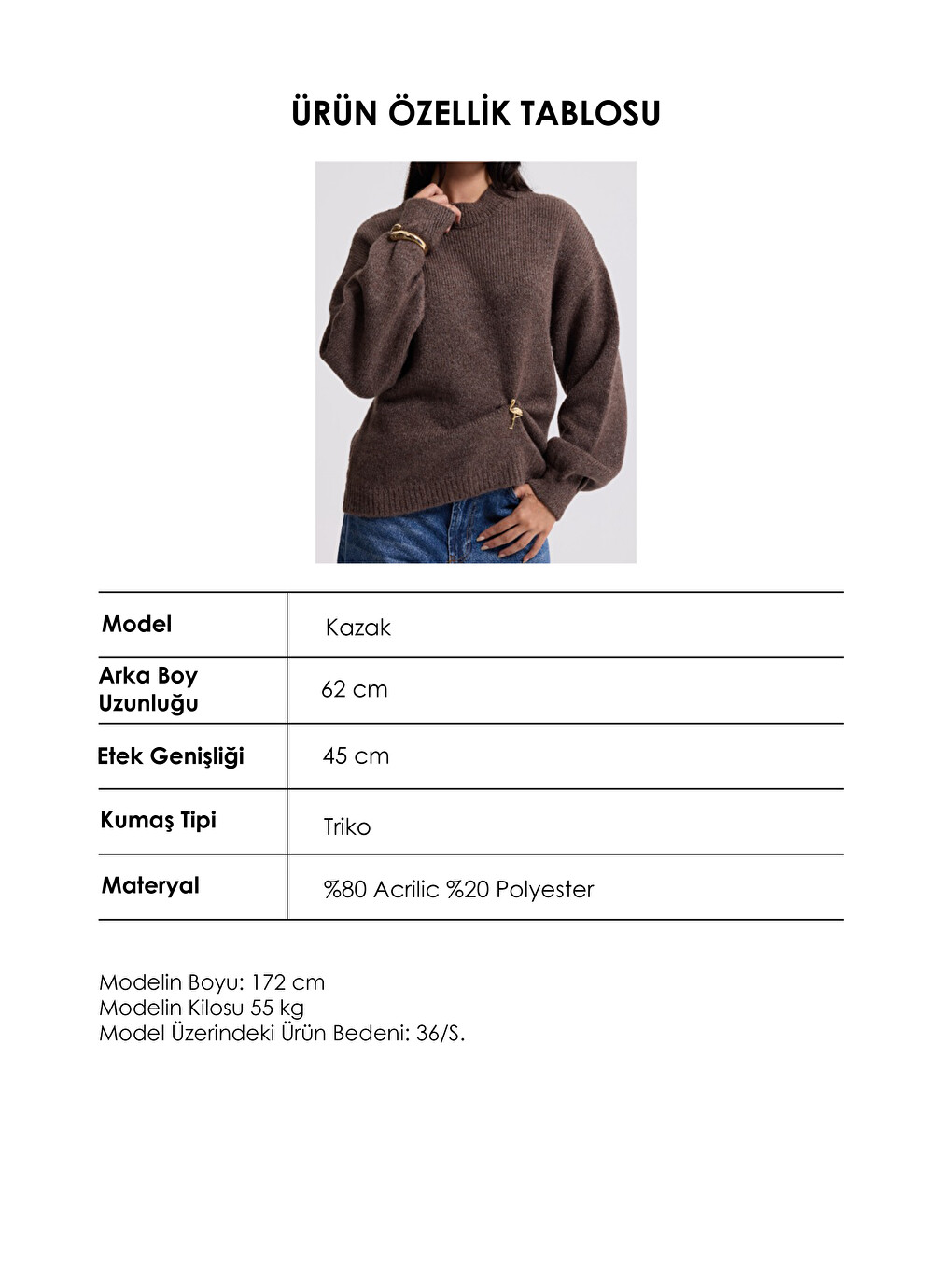 Kahverengi Kadın Kahve W6-16 Oversize Aksesuar Detaylı Tasarım Triko Kazak-5
