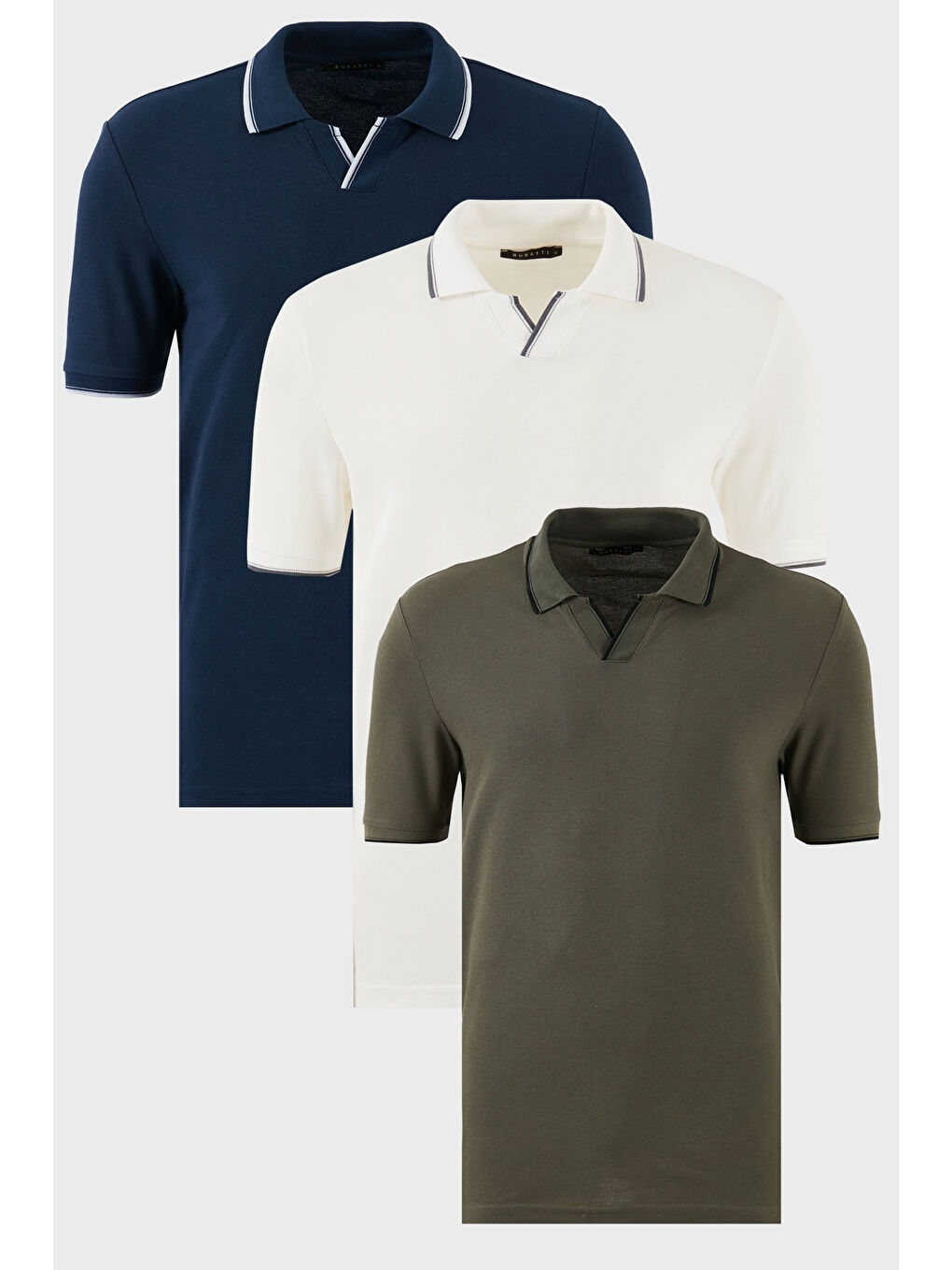 Yeşil Pamuklu Regular Fit Şerit Detaylı 3'lü Paket Polo Yaka %100 Pamuk Tişört 5902964S3