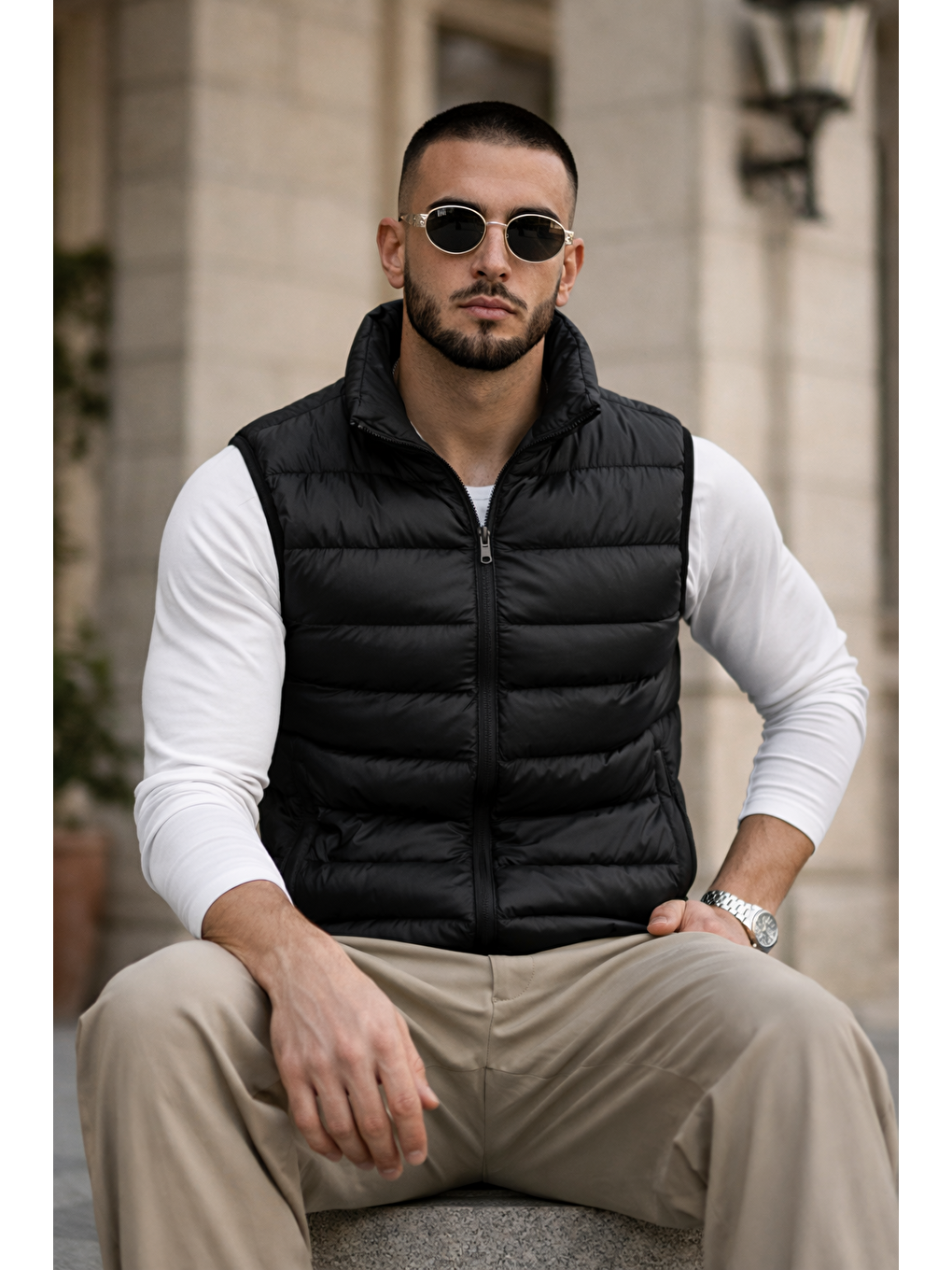 Erkek Kışlık Astarlı Basic Siyah Şişme Yelek-3