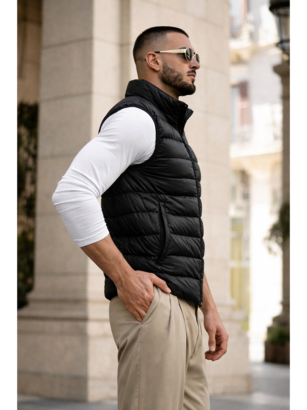 Erkek Kışlık Astarlı Basic Siyah Şişme Yelek-4