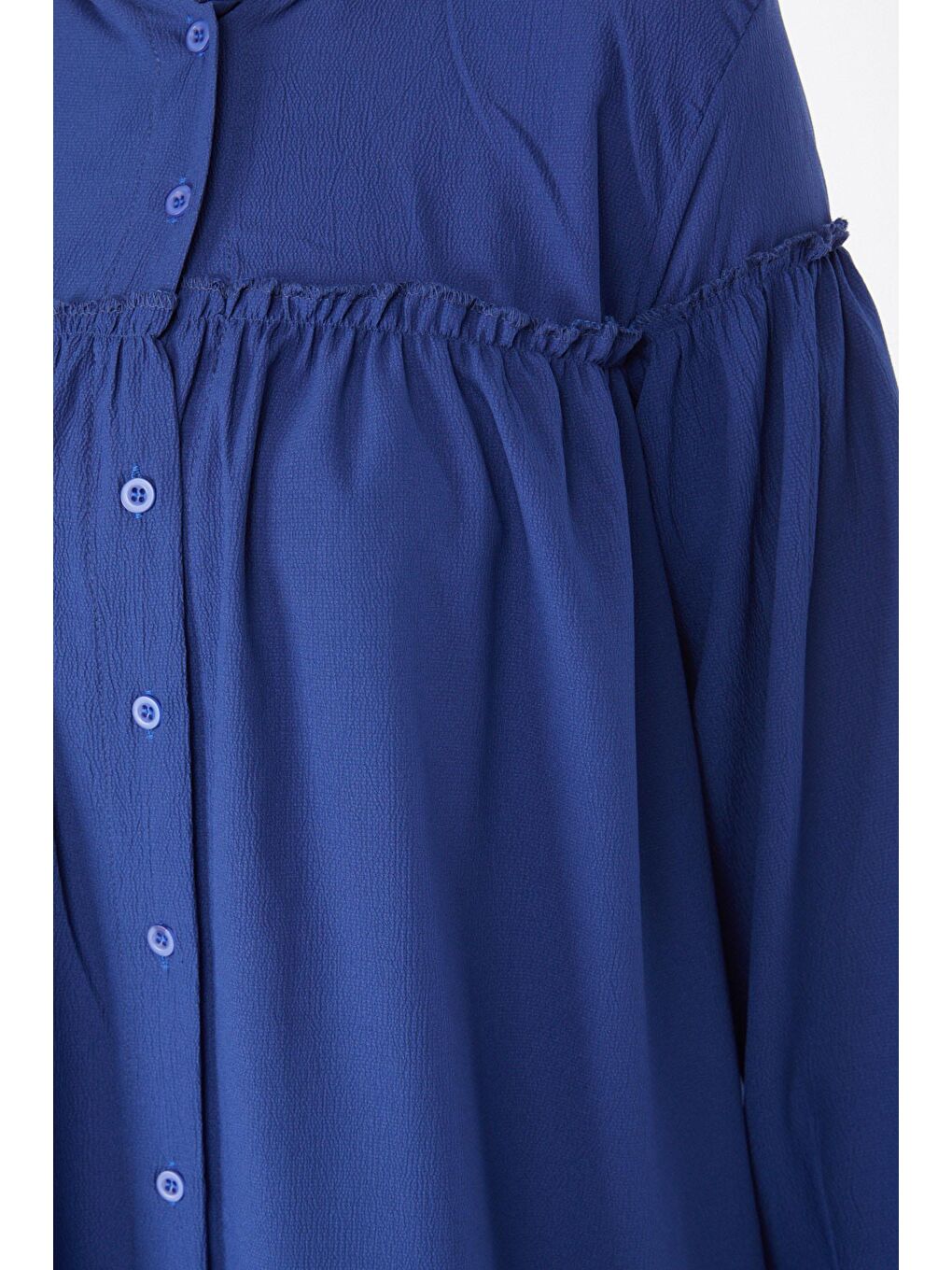 Hakim Yaka Kadın Mavi Büzgülü Gömlek - 13136-4