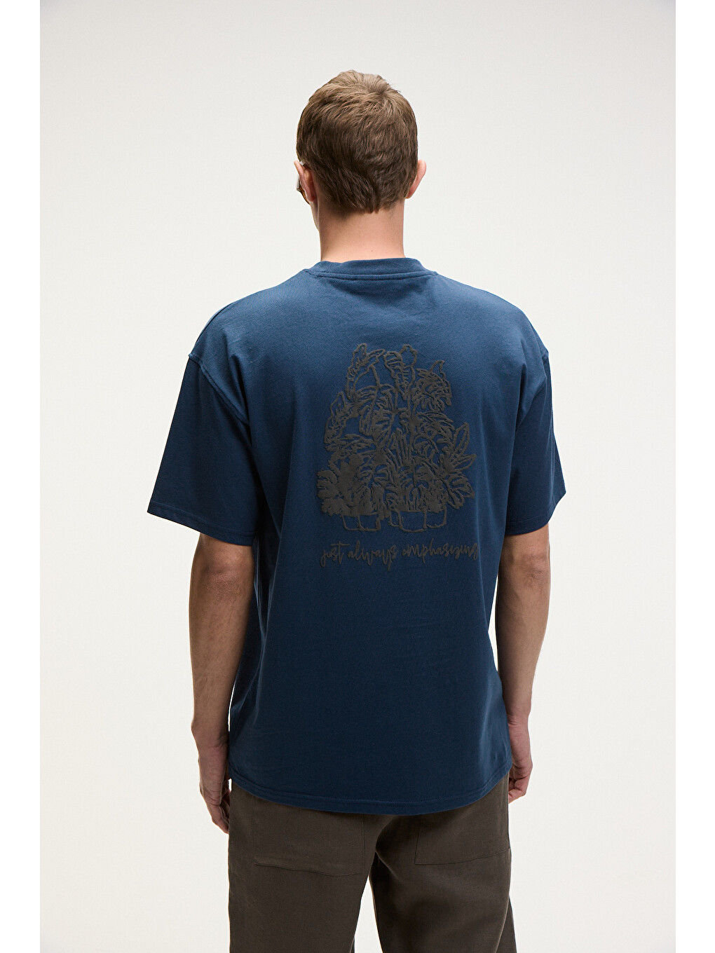 Benfıca Erkek %100 Organik Pamuk Baskı Detaylı Oversize Kısa Kol Bisiklet Yaka Lacivert T-shirt-1