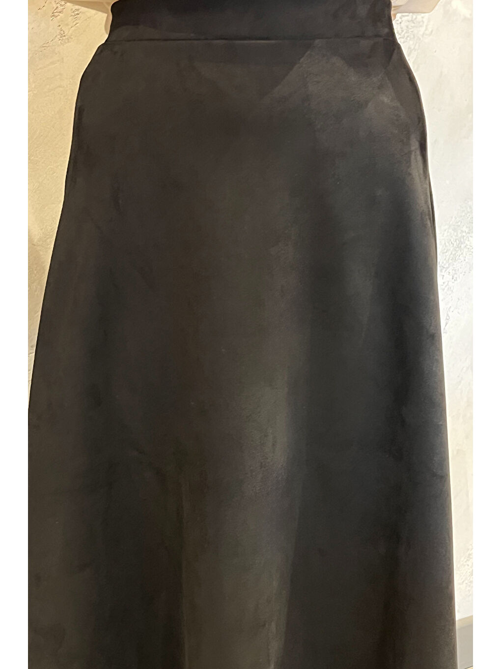 Siyah Kadın Kloş Uzun Süet Etek-5