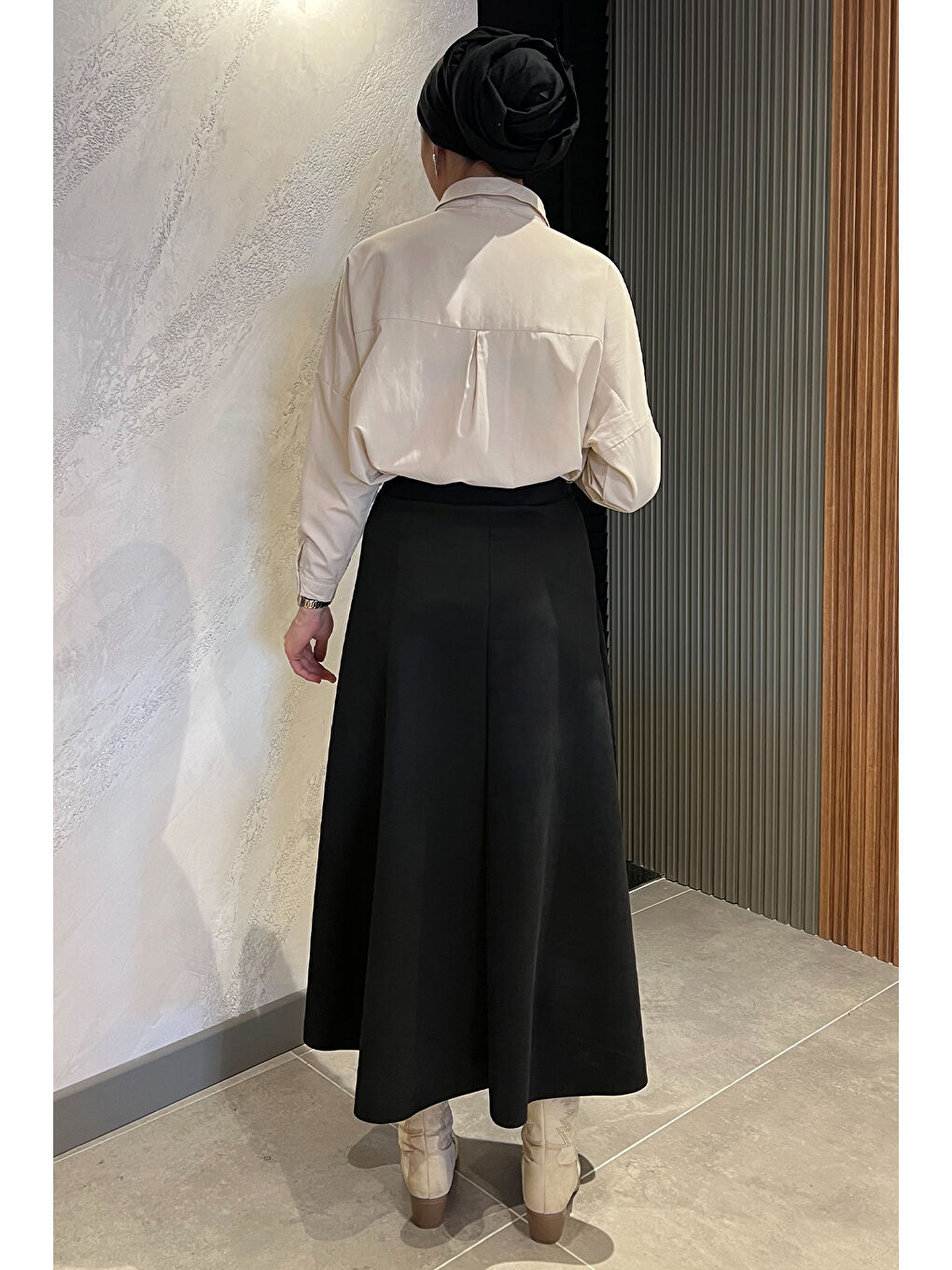 Siyah Kadın Kloş Uzun Süet Etek-7