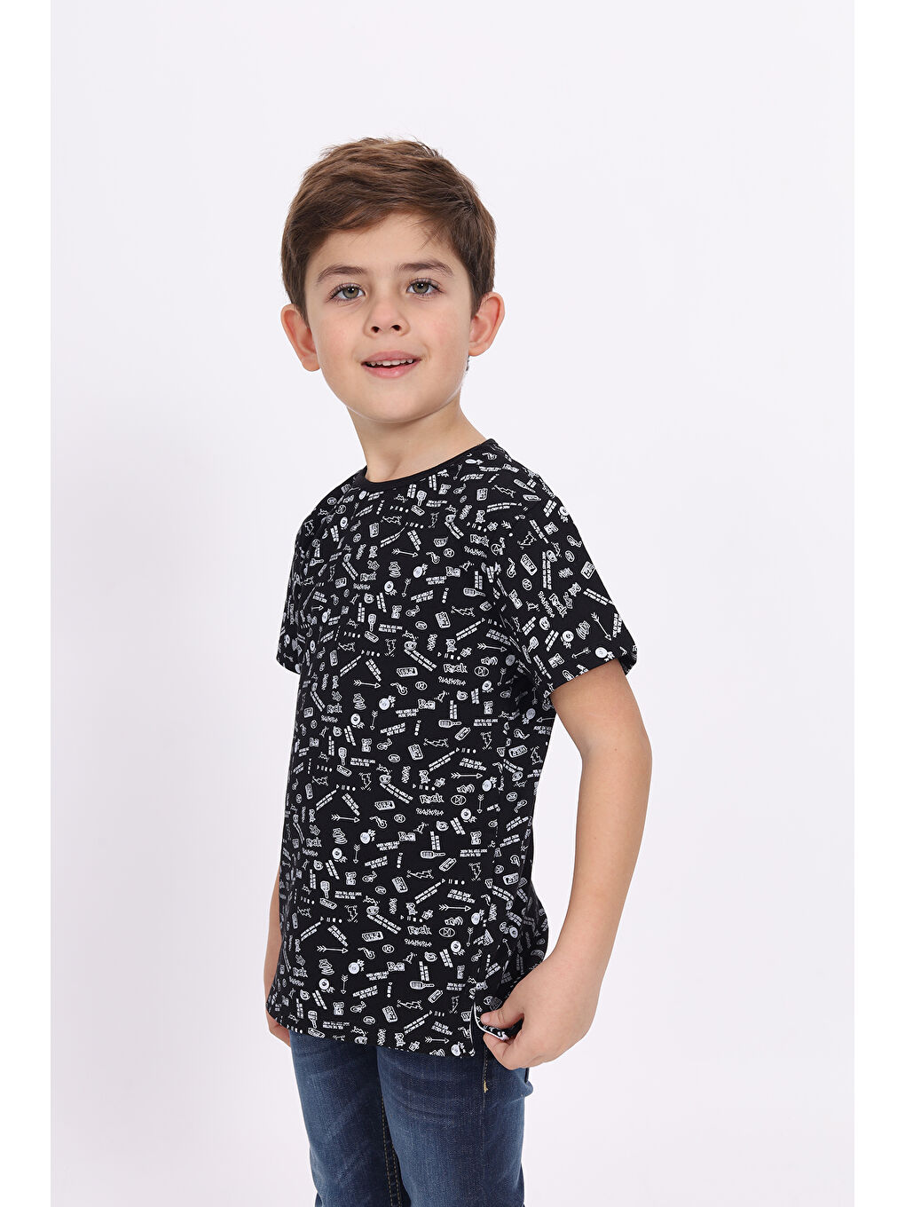 Siyah Erkek Çocuk Komple Baskılı Tişört-2