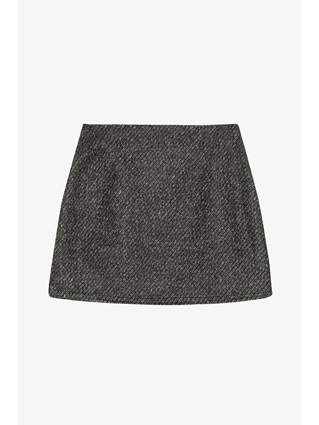 Çan Kesim Dokulu Mini Etek Siyah