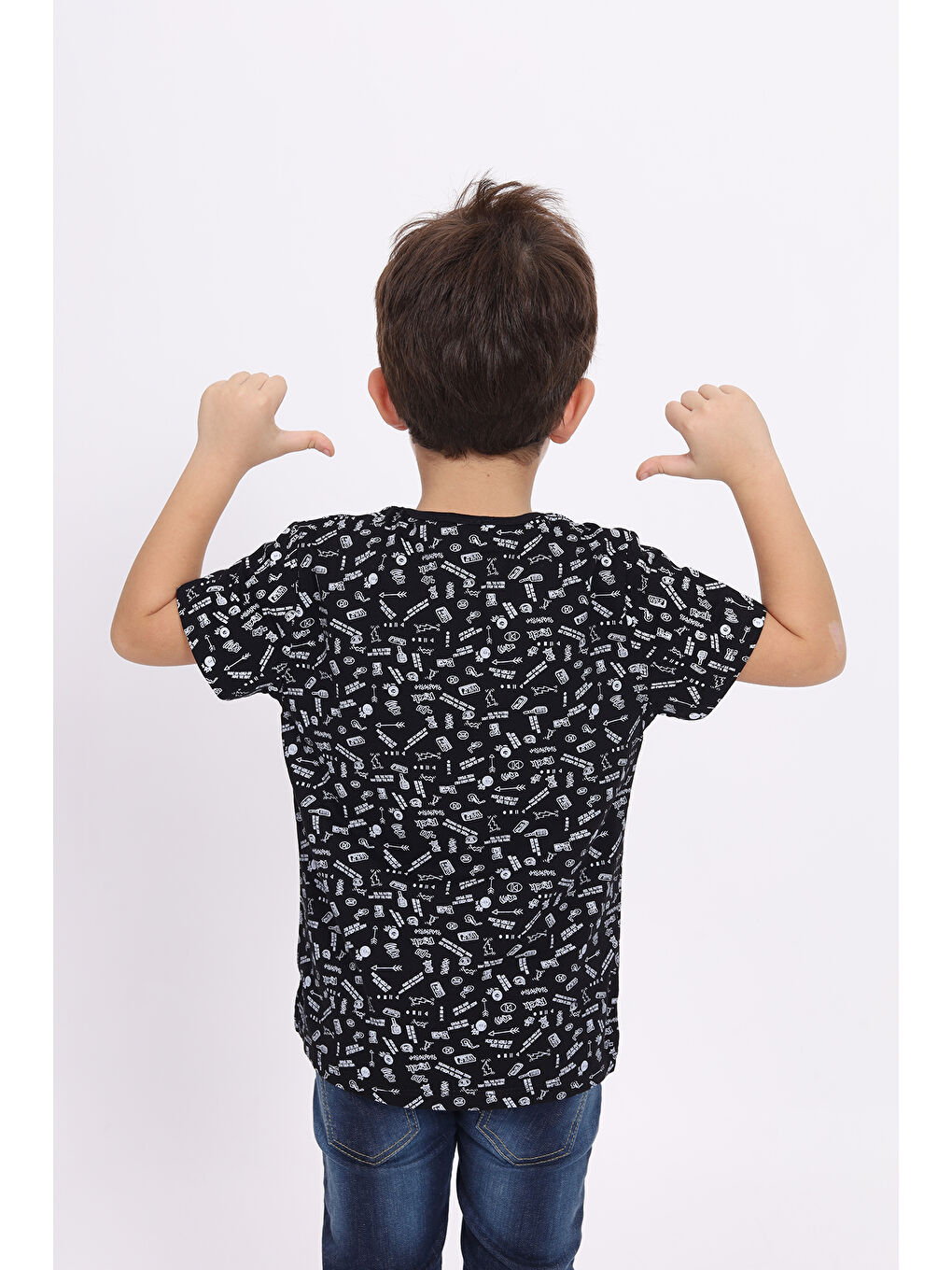 Siyah Erkek Çocuk Komple Baskılı Tişört-4