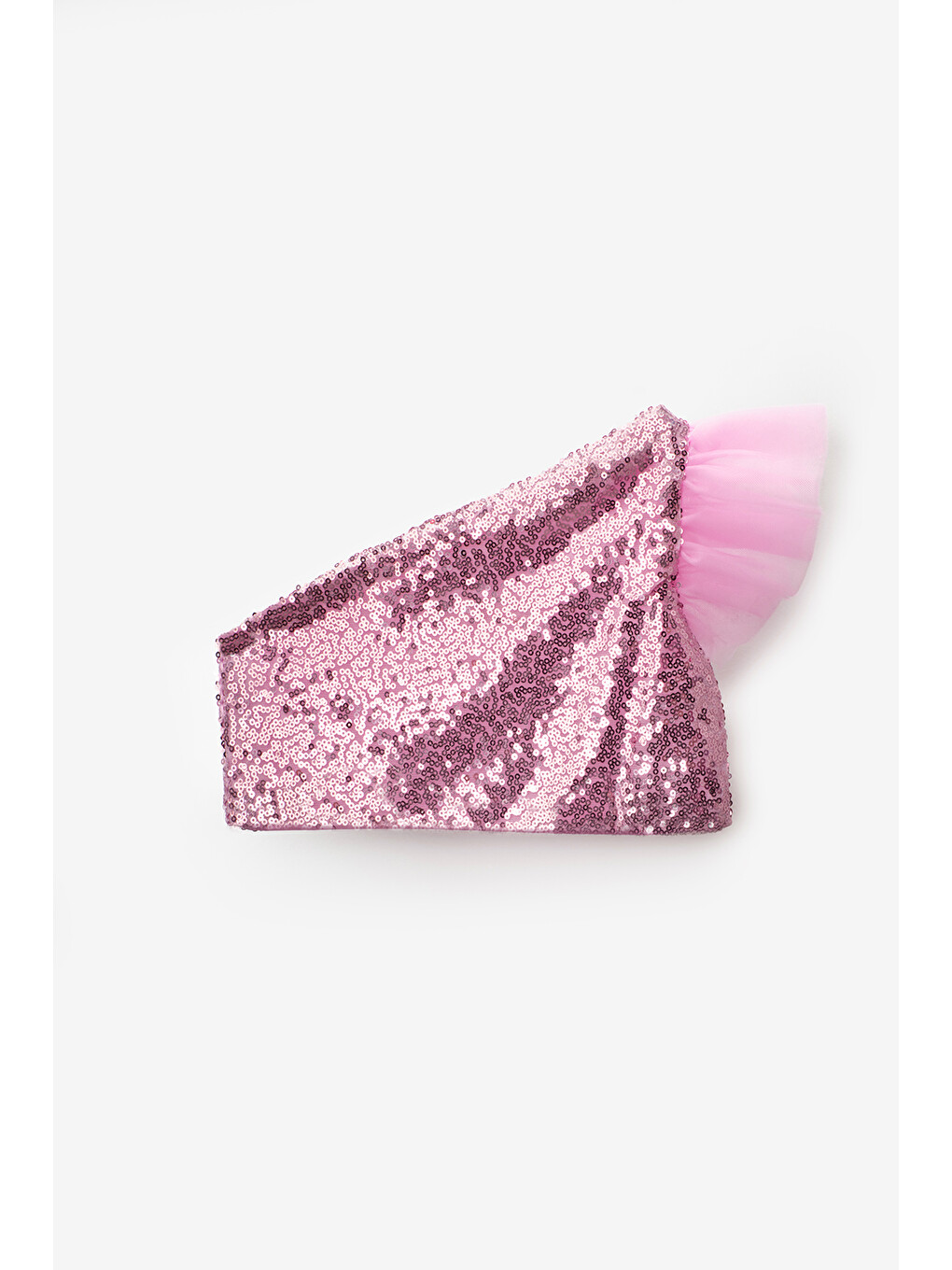 Pembe Pullu Tek Omuzlu Kolu Tül Detaylı Kız Çocuk Crop Bluz - Bianca-1