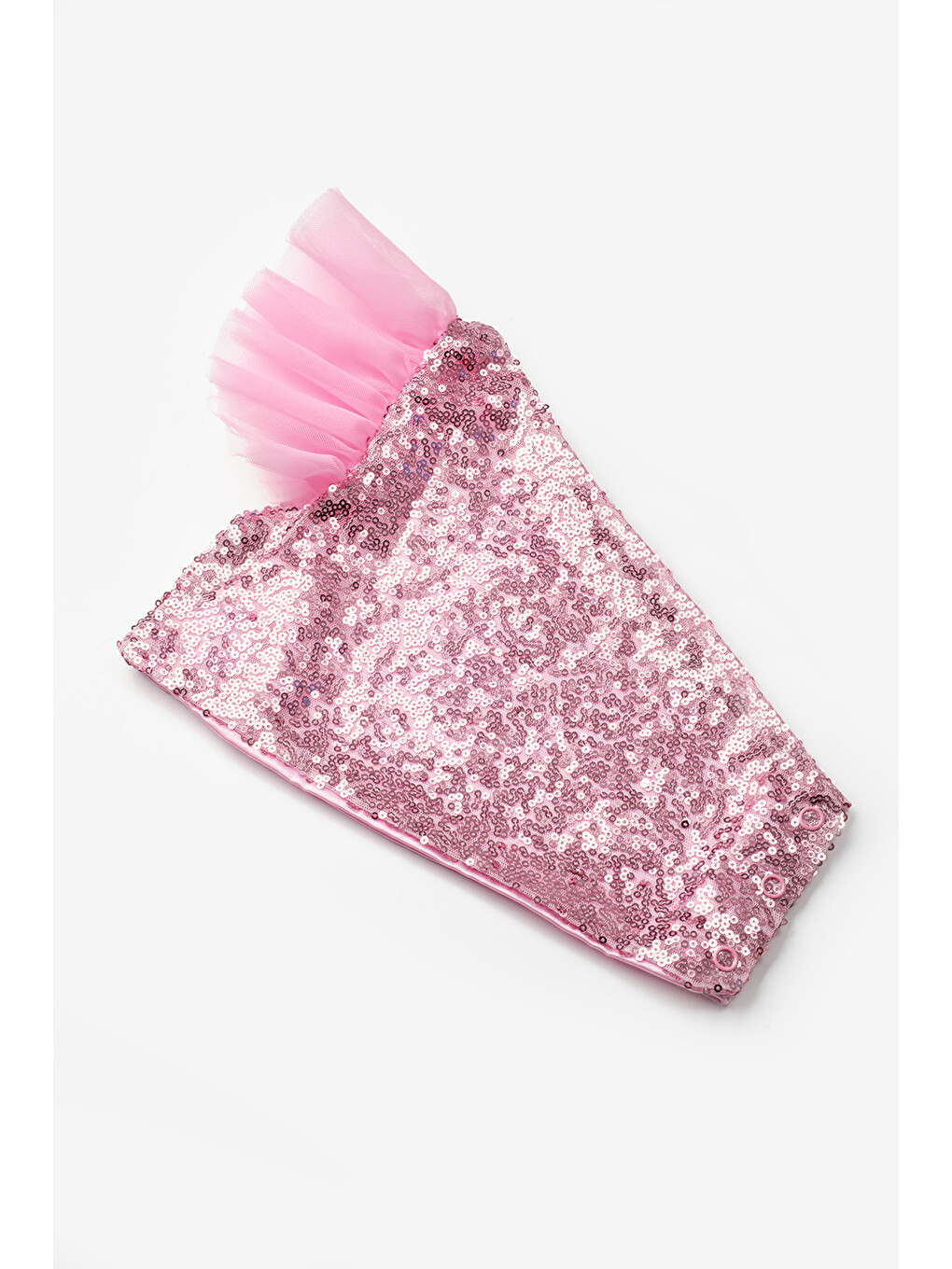 Pembe Pullu Tek Omuzlu Kolu Tül Detaylı Kız Çocuk Crop Bluz - Bianca-2