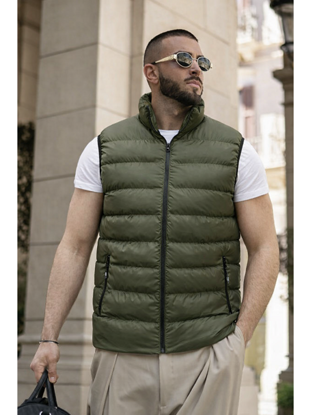 Erkek Kışlık Astarlı Basic Haki Şişme Yelek