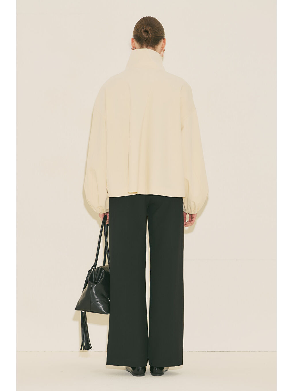 Bej Melva Geniş Kol Kısa Trençkot Vanilya-2